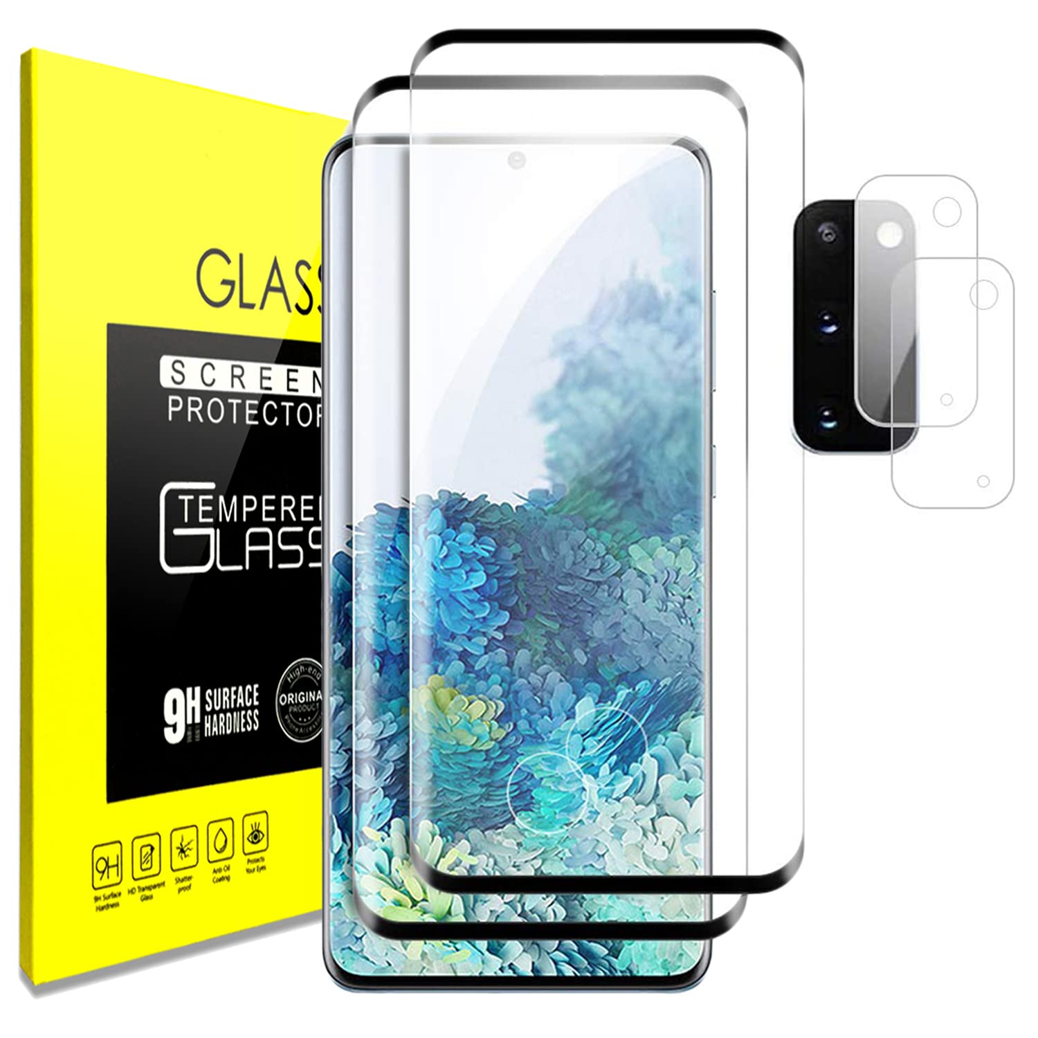 Samsung Galaxy S20 Tempered Glass Screen Protector With Camera Lens Protector [3D Curved Cover] [Fingerprint Compatible] Clear F