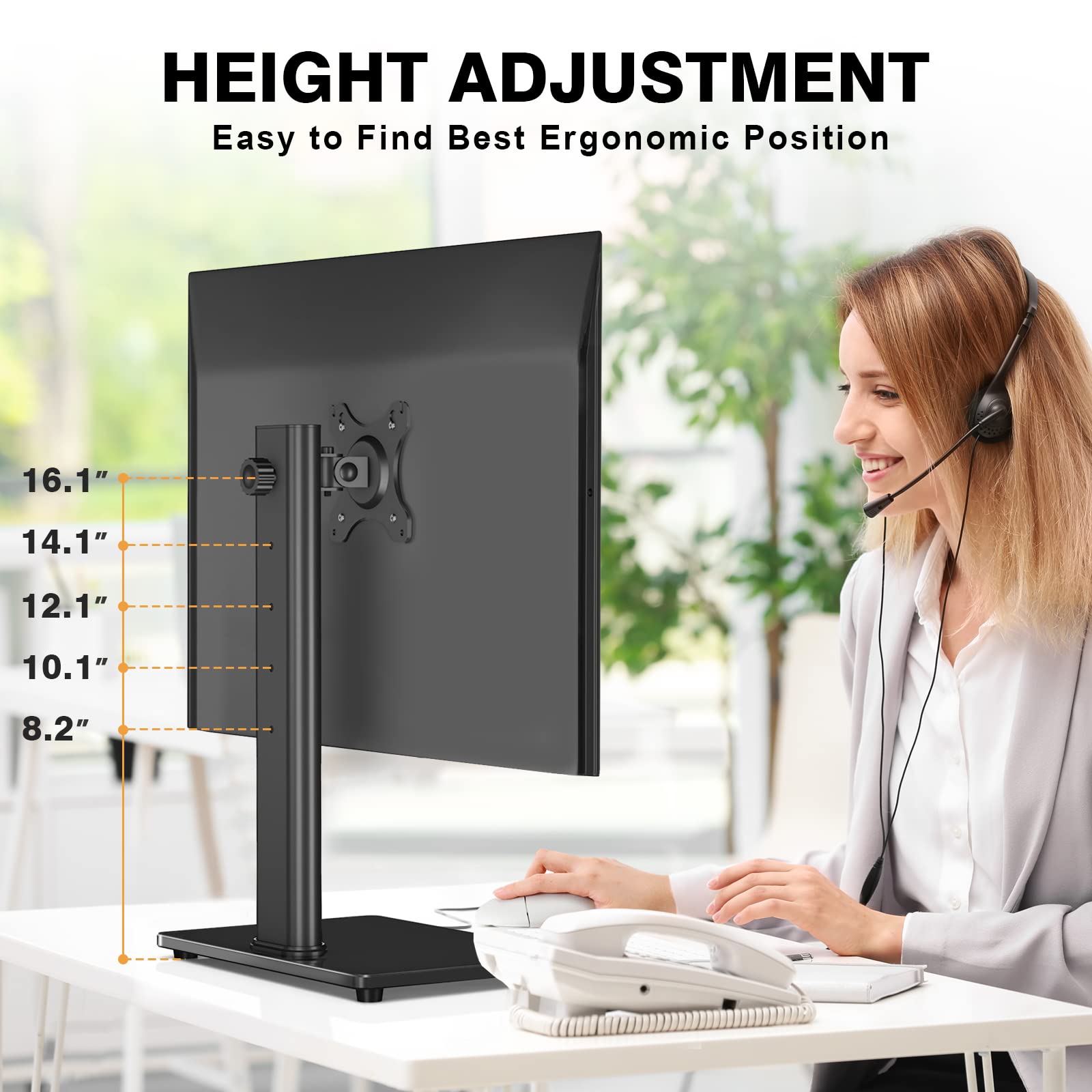 Single Monitor Stand Vesa Mount For 13 32 Inch Screens, Free Standing Monitor Riser With Swivel Tilt Rotation Height Adjustable,