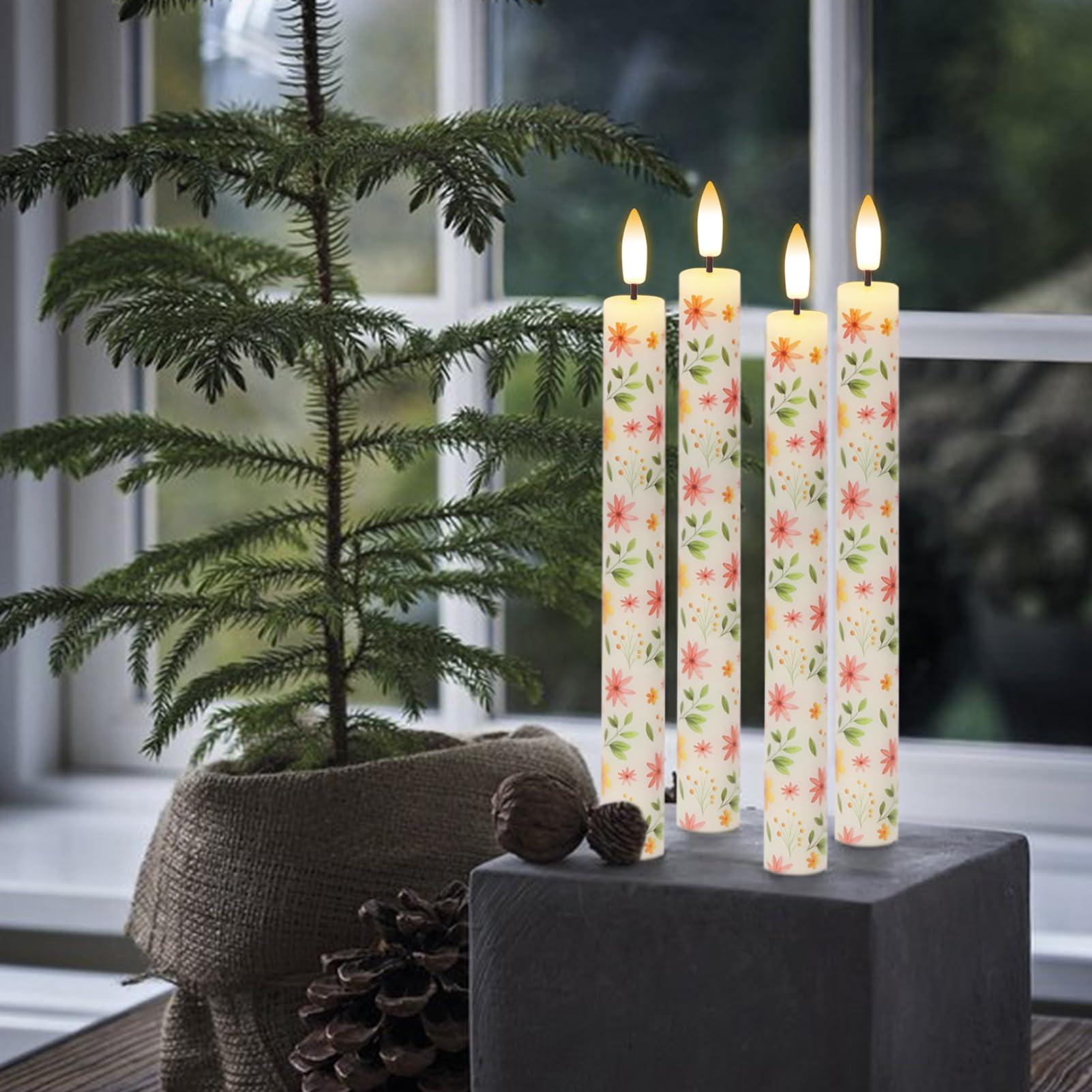 Dromance Flickering Flameless Taper Candles With Remote And Timer, 4 Pack Real Wax Battery Operated Led Taper Candles 3D Wick Ye