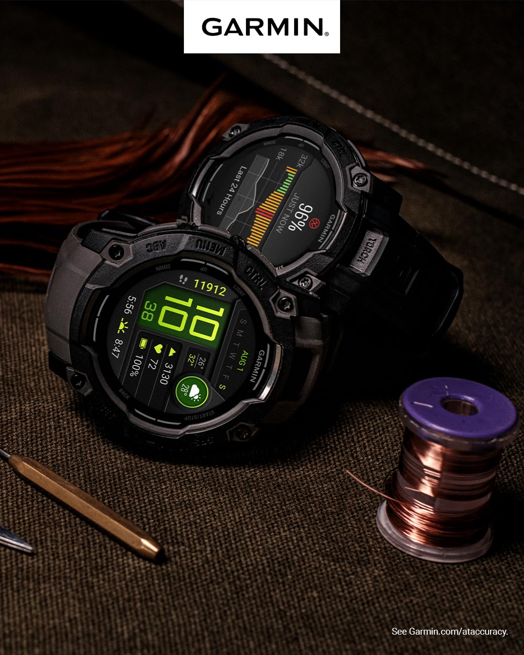 Garmin Instinct 3 50Mm Amoled Outdoor Gps Smartwatch, 24/7 Health Monitoring, 24 Days Of Battery Life, Built-In Flashlight, Neo