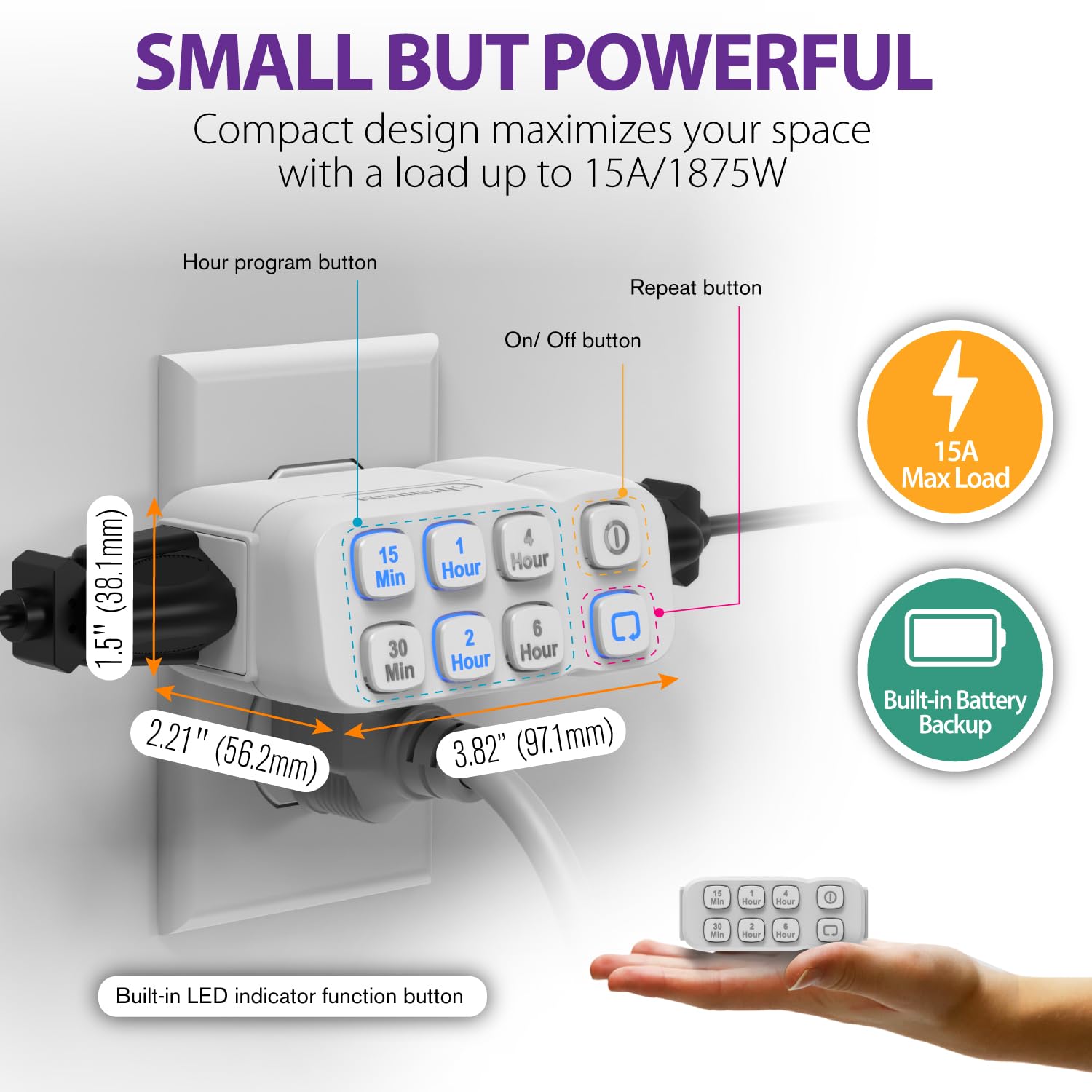 Fosmon Indoor Countdown Timer Outlet, Plug In Light Timers For Electrical Outlets, Heavy Duty Compact Ac Timer For Appliance, La
