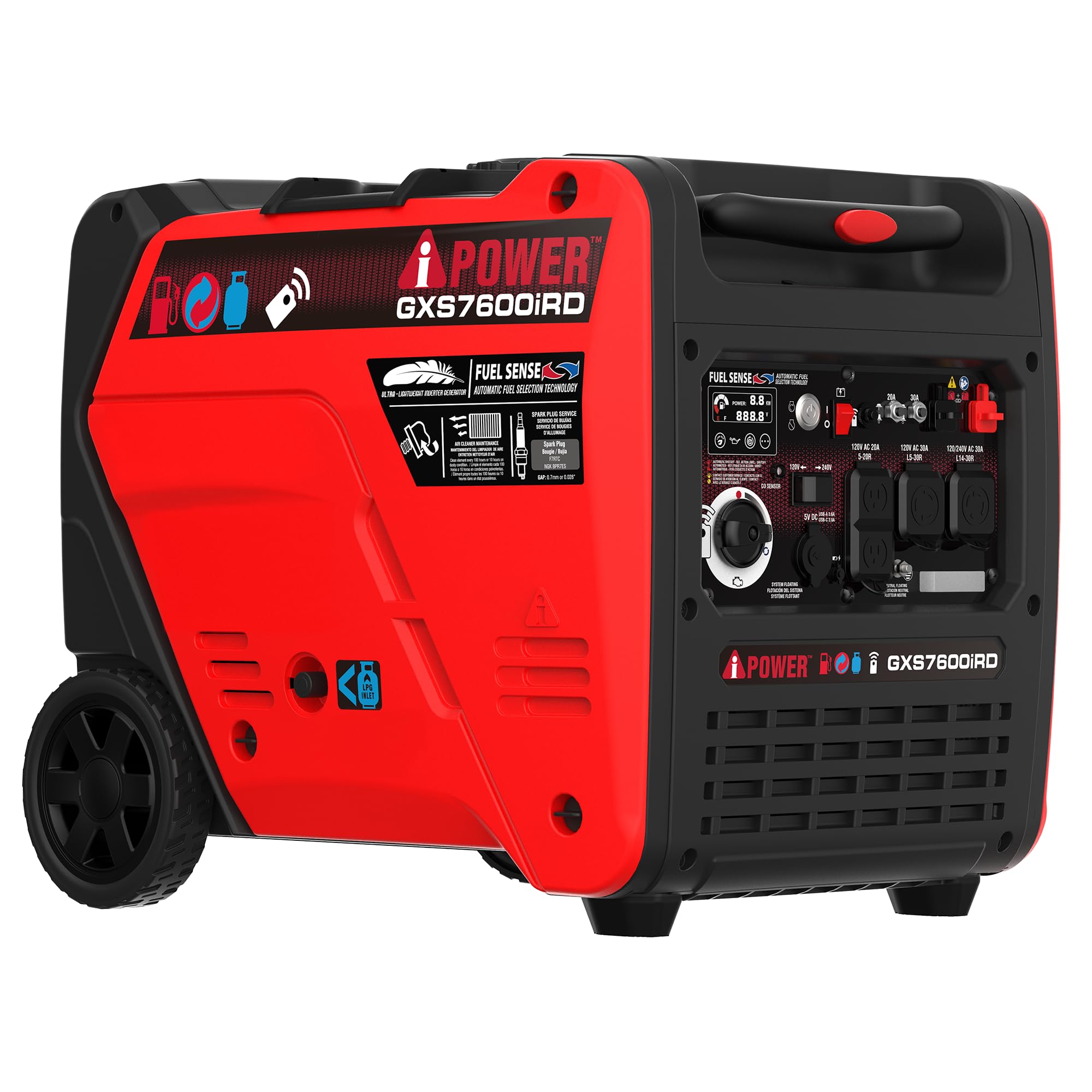 A-iPower 7600-Watt Dual Fuel Inverter Generator Remote Start, Power Supplies with 322cc OHV Engine, CO Sensor, Gas and Propane P