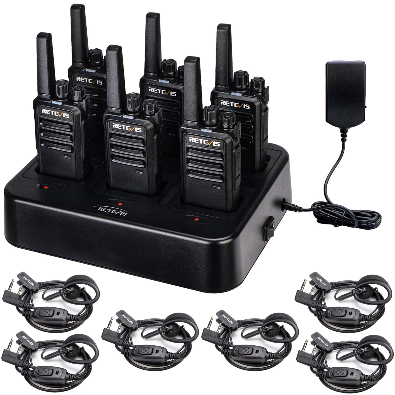 Retevis Rt68 Walkie Talkies With Earpiece, Portable Frs Two Way Radios Rechargeable, With 6 Way Multi Unit Charger, Hands Free, Long Range, Rugged 2 Way Radios 6 Pack For Adults School Church