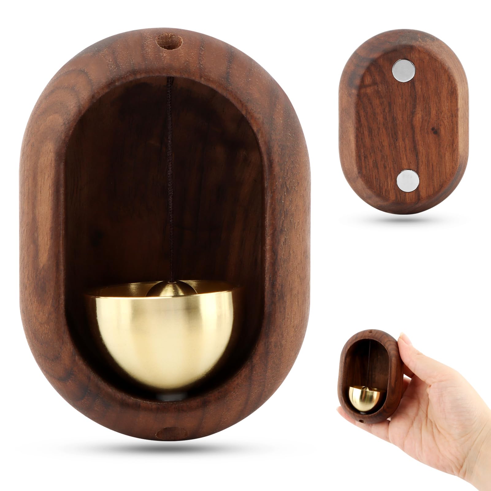 Oval Magnetic Hanging Door Bell, Loud Sound Wooden Zen Grip Doorbell Chime, Hanging Wood Shop Keeper Bells For Business Door Ope