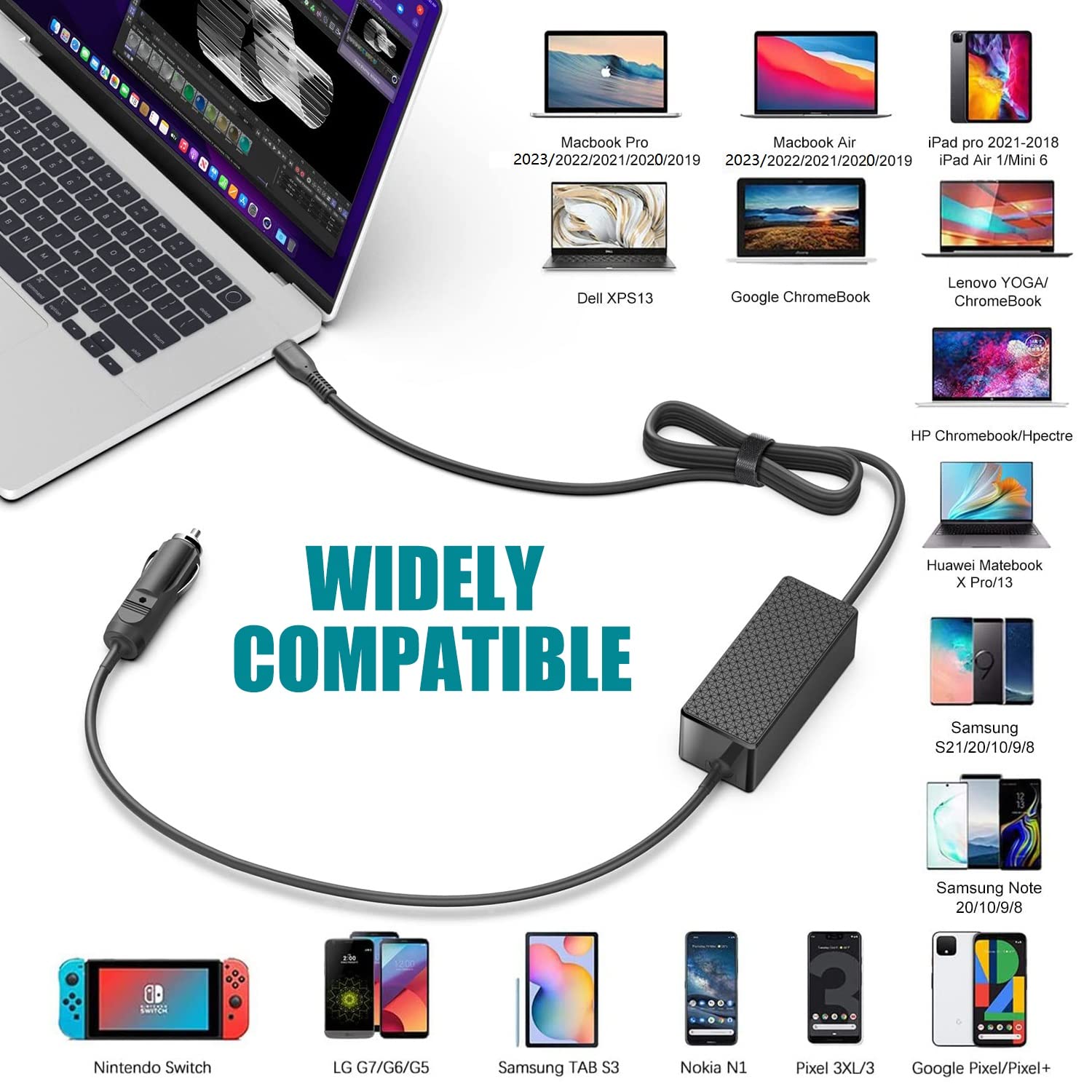 Hky Pd 100W 96W 90W 87W 70W 67W 61W Usb C Laptop Car Charger Dc 12V 24V Travel Adapter For 2022 2021 Macbook Pro 16''15''14'',Ma