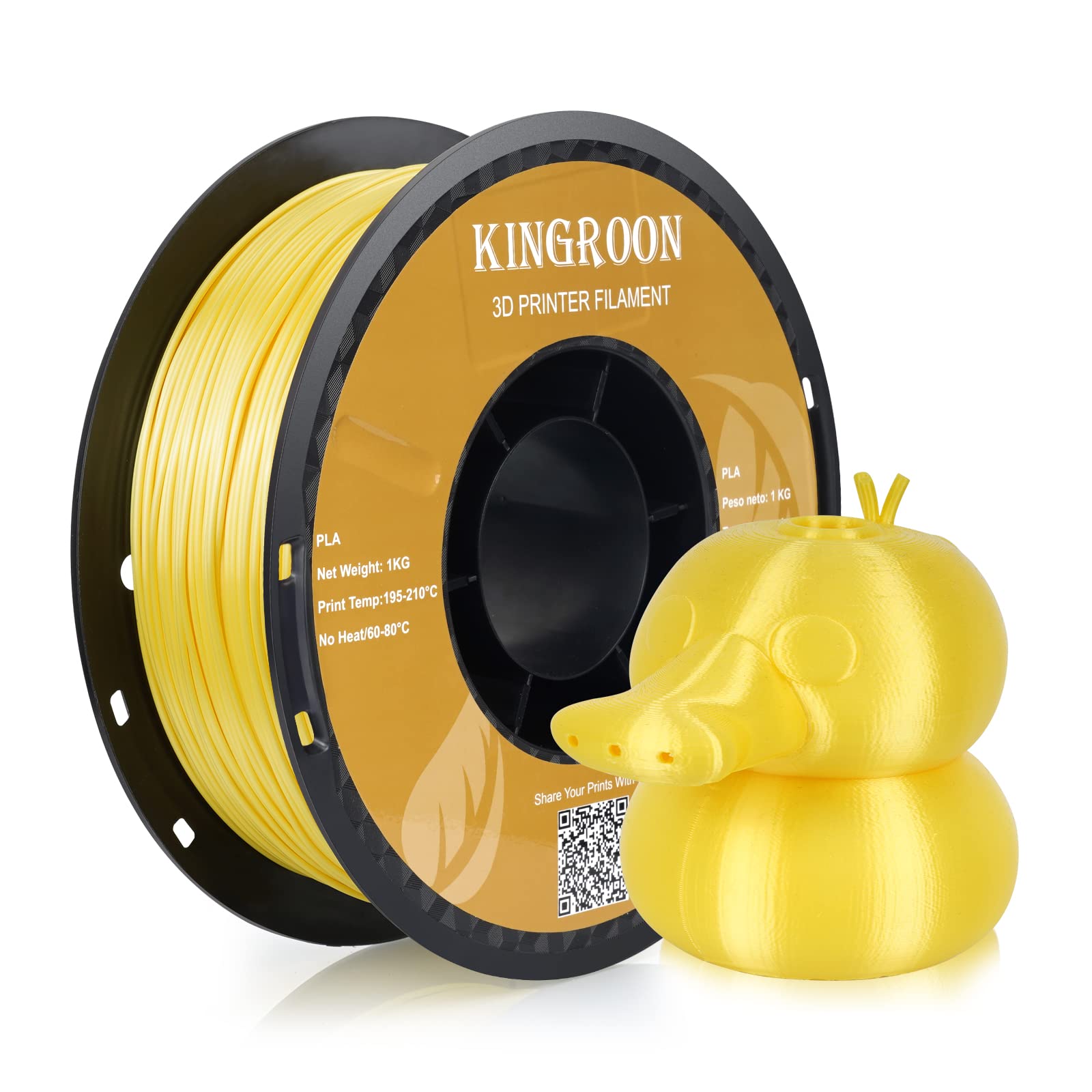 Silk Pla 3D Printer Filament, Dimensional Accuracy +/  0.03 Mm, 1 Kg Spool(2.2Lbs), Pla Shiny Filament 1.75 Mm (Yellow)