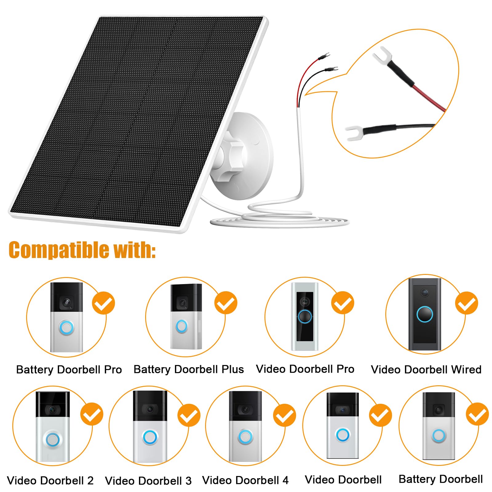 Zivif Doorbell Solar Charger Compatible With Ring Video Doorbell 2/Video Doorbell 3/Video Doorbell 4/Battery Doorbell, 5W Solar