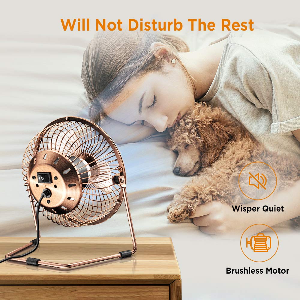 Easyacc 6 Inch Usb Desk Fan, 360Rotation Small And Quiet,Powerful Portable Strong Airflow,Mini Metal Personal Cooling Fan With 2