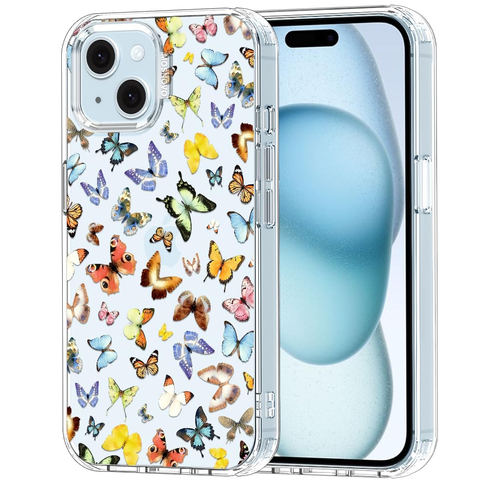 MOSNOVO for iPhone 15 Case, Shockproof Military-Grade Protection 6.6ft Drop Tested, Clear Phone Case for iPhone 15, Wild Butterf