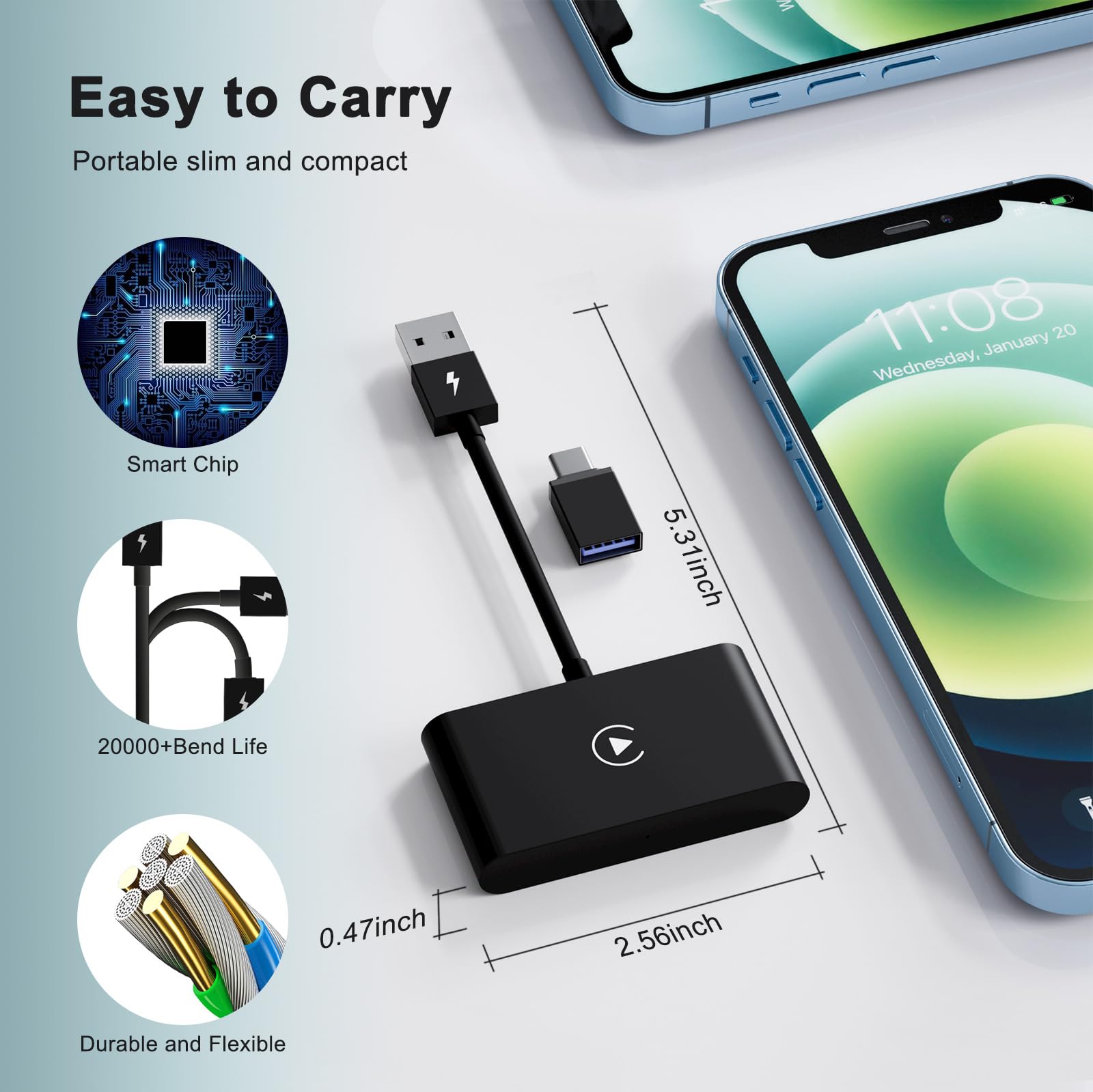 Carplay Wireless Adapter,Wireless Carplay Adapter/Dongle,Plug & Play 5Ghz Wifi Online Update,Low Latency,Easy To Install,Support