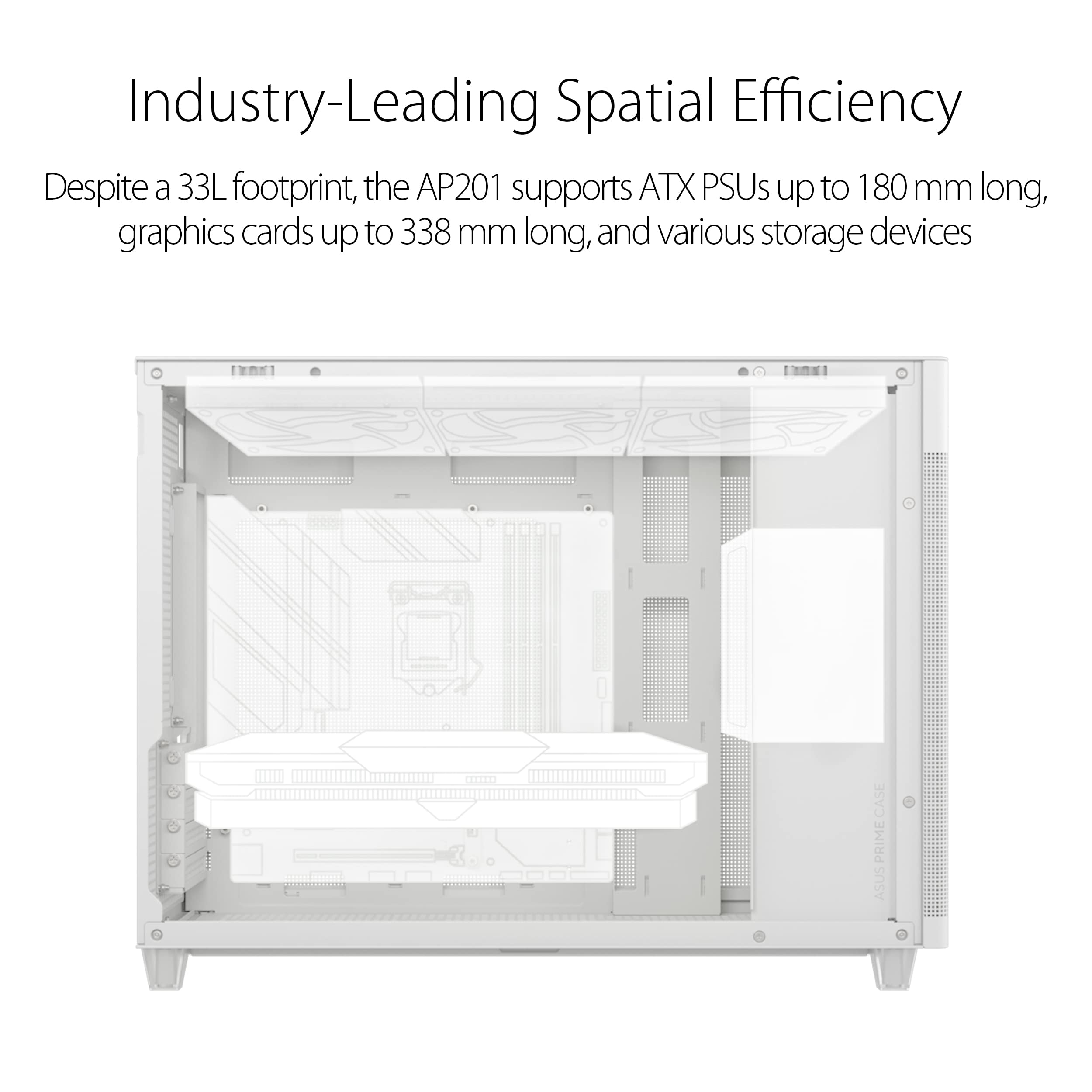 Asus Prime Ap201 33-Liter Micro Atx White Pc Case With Tool-Free Side Panels And A Quasi-Filter Mesh, With Support For 360 Mm Co
