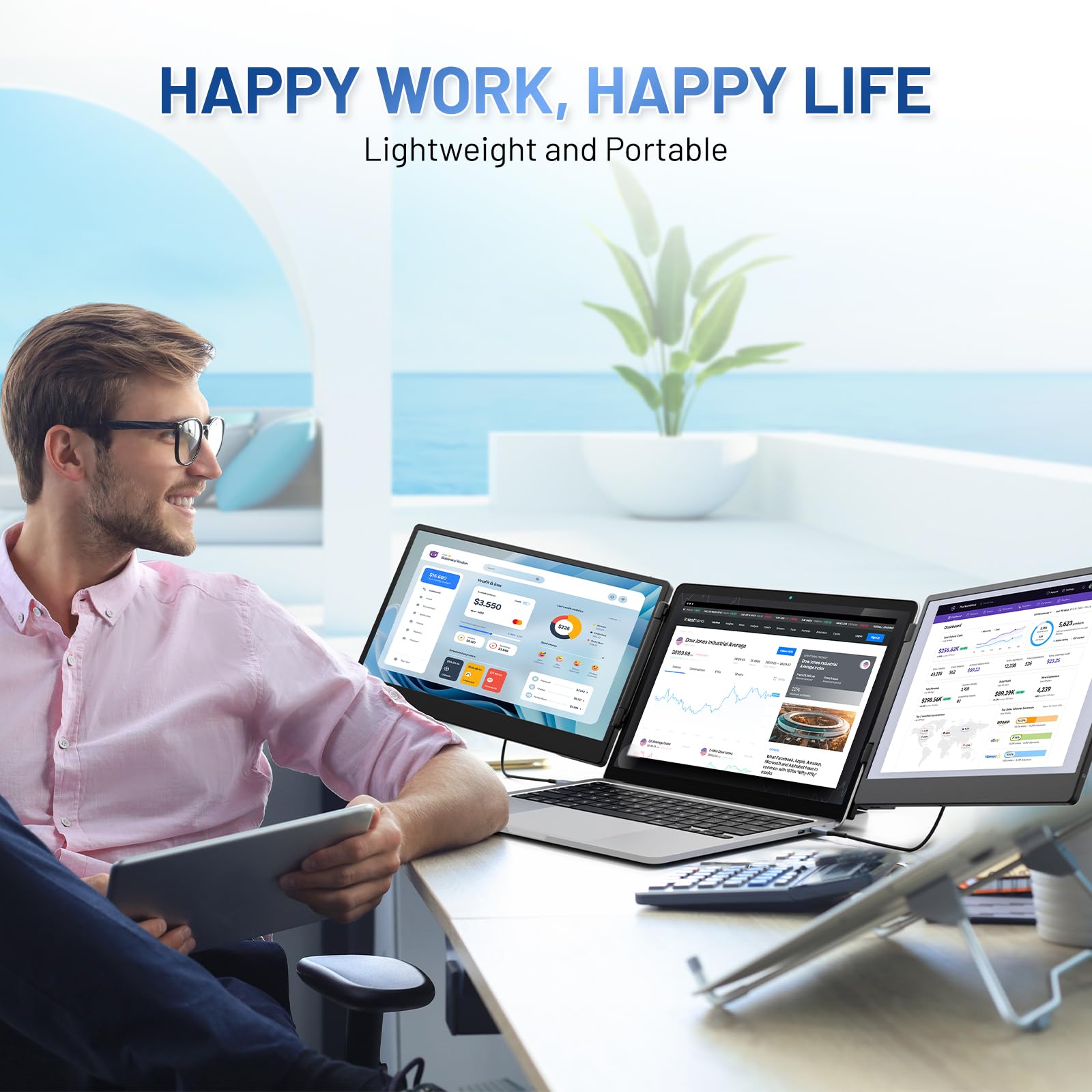 Cenerius 14.2'' Laptop Screen Extender, Fhd 1080P Ips Portable Monitor For Laptop, Triple Screen Monitor Extender Compatible Wit