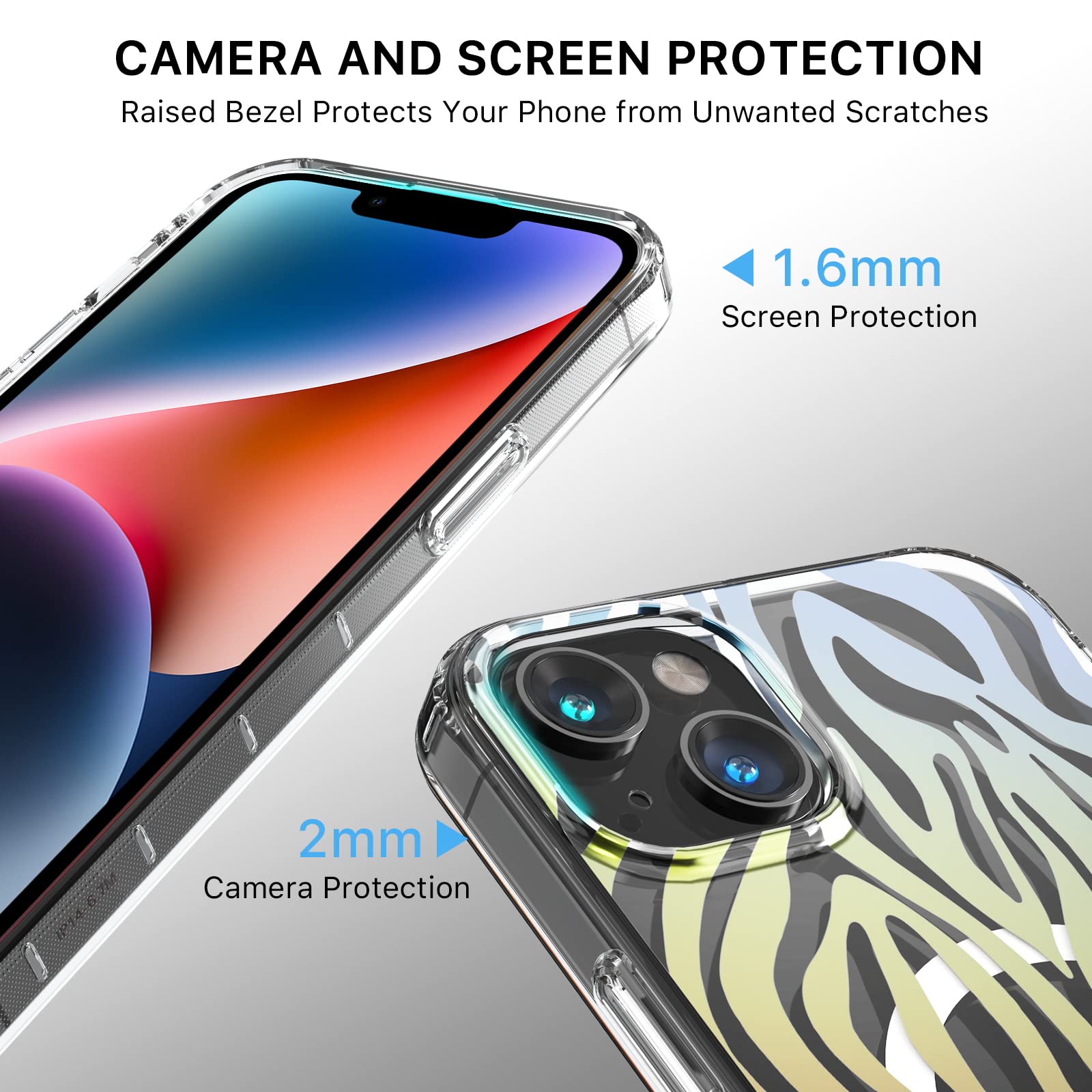 M MYBAT PRO Magnetic Clear Phone Case for iPhone 14 Plus 6.7 inch MagSafe Compatible TPU Shockproof Zebra