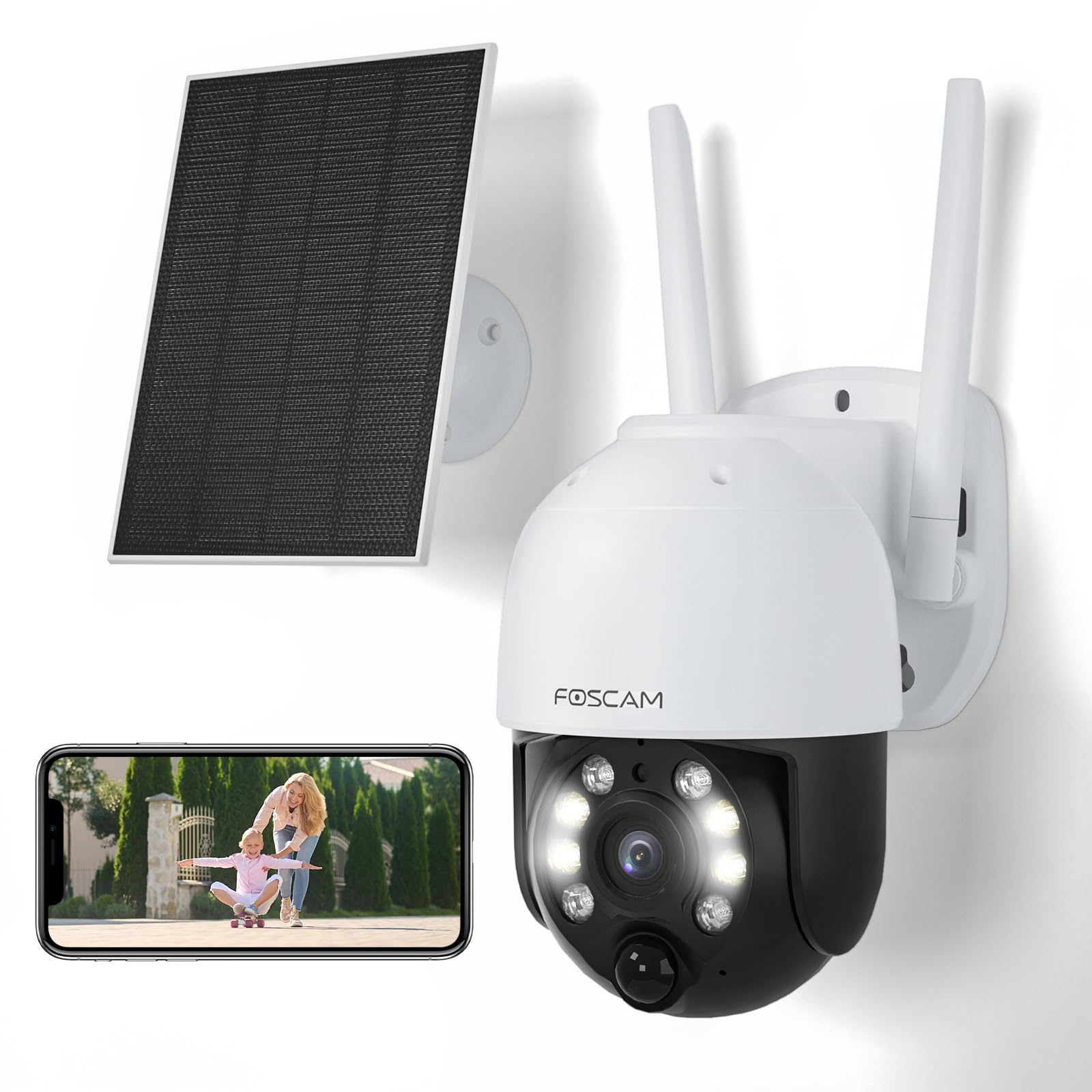 FOSCAM Solar Security Cameras Wireless Outdoor, 4MP 5000mAh Battery Powered WiFi Camera for Home Surveillance with Spotlights,Re
