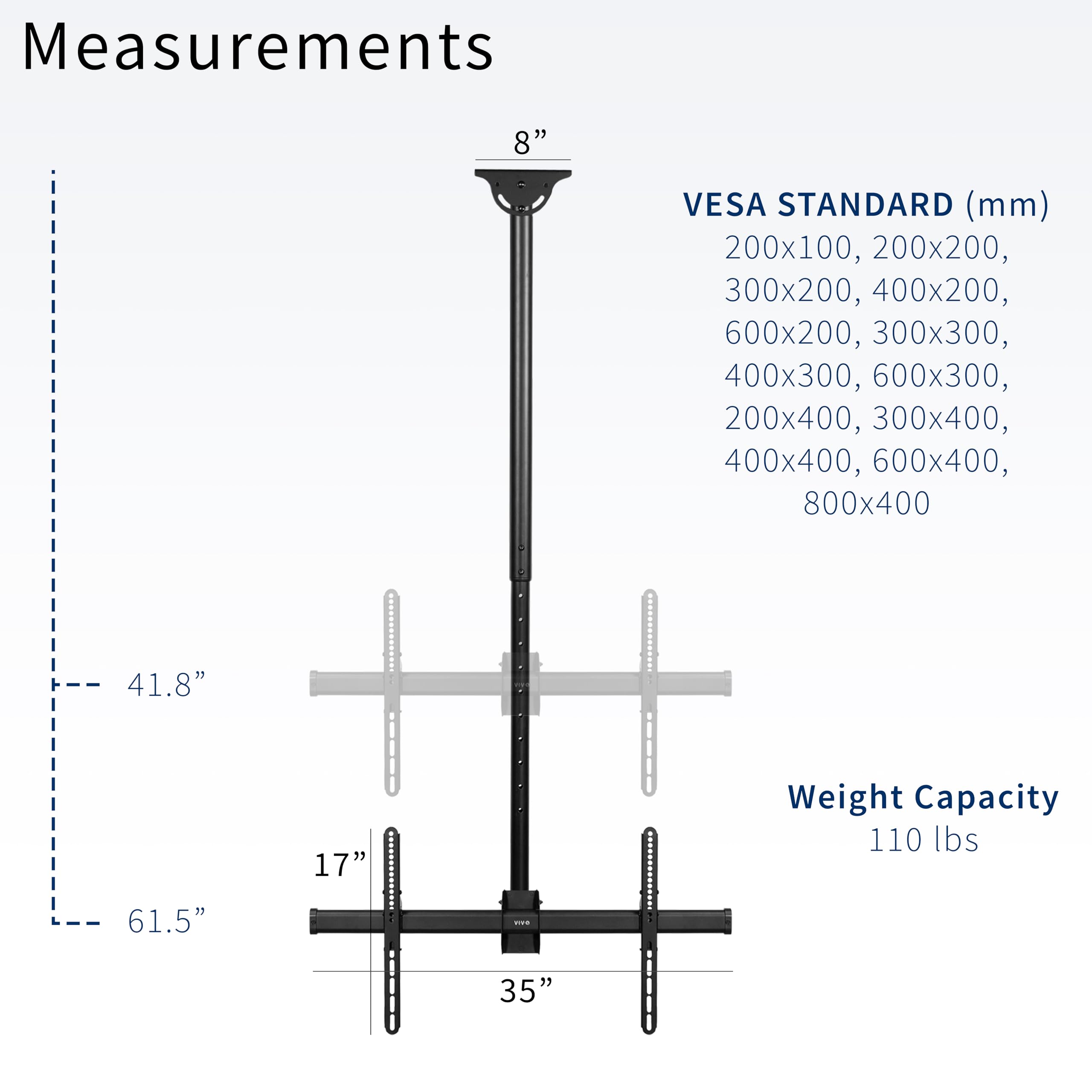 VIVO Ceiling TV Mount for 37 to 90 inch Screens, Telescoping Height Adjustment with 5ft Extension Pole, Fits Pitched/Vaulted Roof, VESA up to 800x400, Black, MOUNT VC90 5