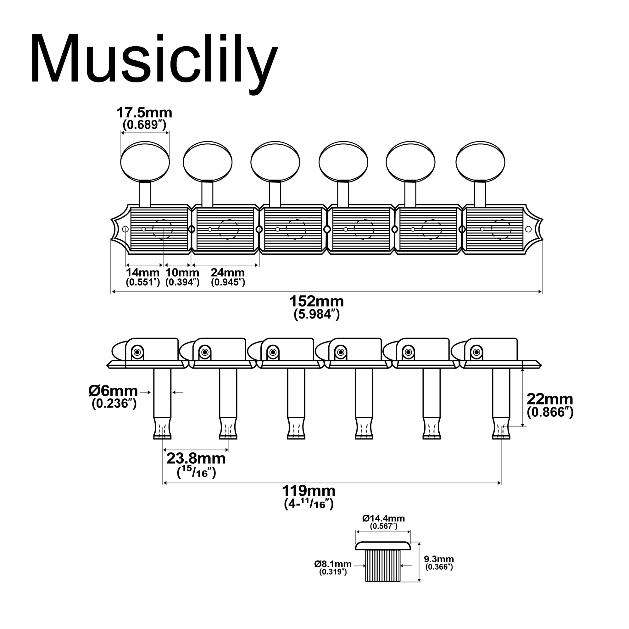 Musiclily 6 In Line Vintage Guitar Tuners Split Shaft Machine Head Tuning Keys Pegs For Fender Stratocaster Strat Telecaster, Ni