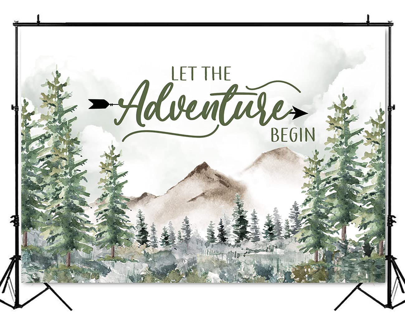 Mocsicka Let The Adventure Begin Backdrop Adventure Awaits Baby Shower Birthday Party Decoration Rustic Forest Mountains Woodlan