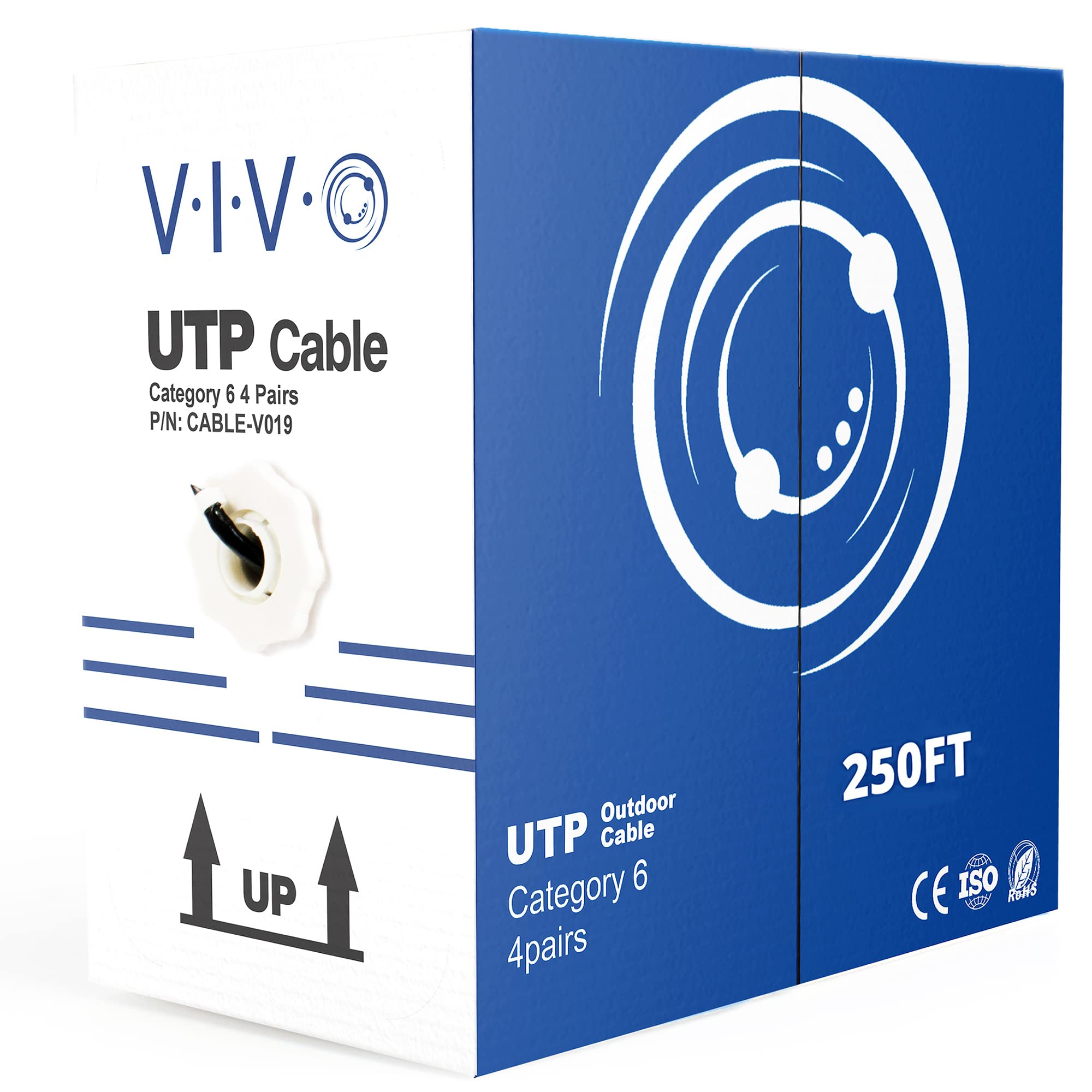 VIVO Waterproof 250ft Bulk Cat6 Wire, CCA Ethernet Cable, 23 AWG, UTP Pull Box, Outdoor Direct Burial, Black, CABLE V019