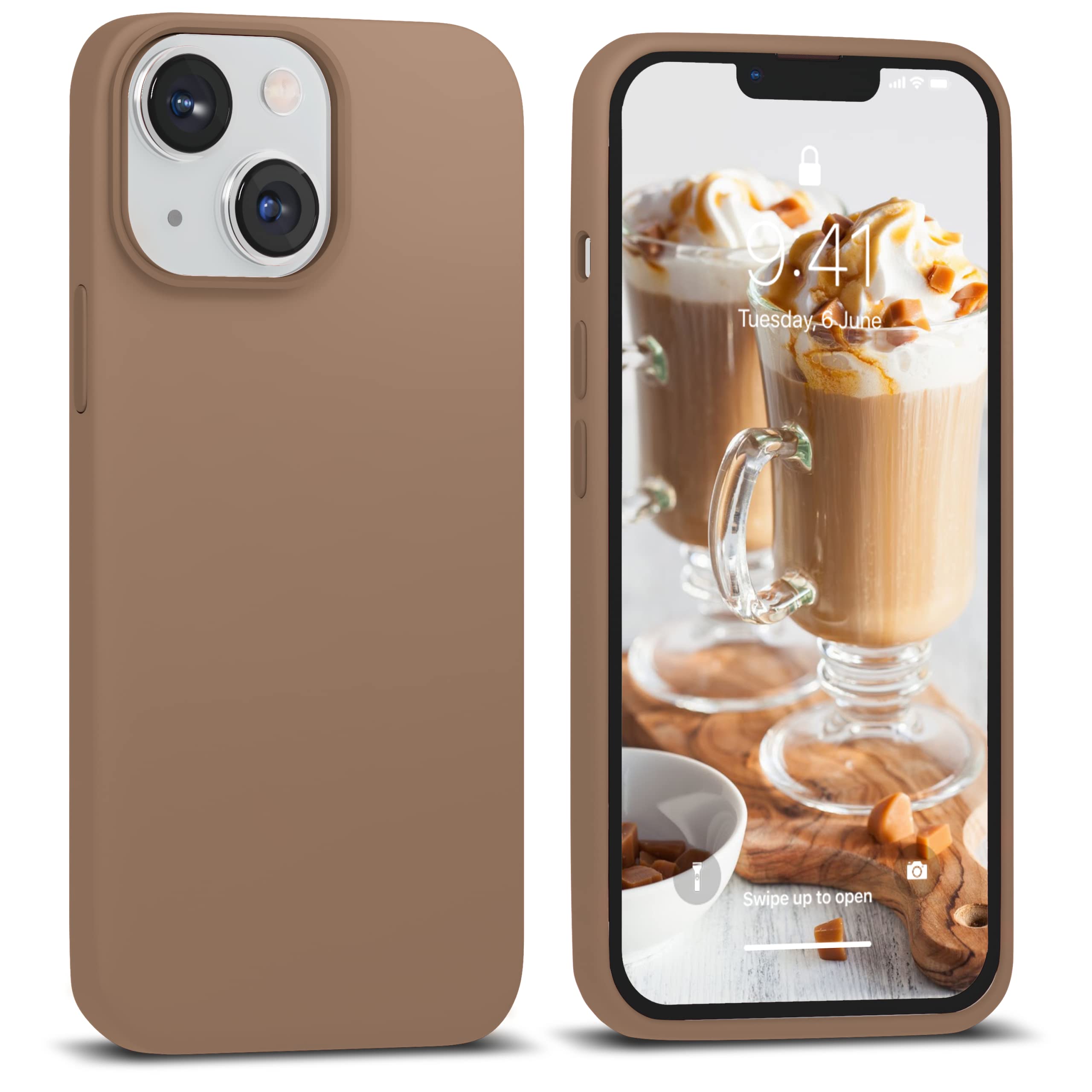 Icesword Iphone 13 Case Milk Tea (2021), Thin Liquid Silicone, Soft Anti Scratch Microfiber Cloth, Matte Light Brown Beige Warm 