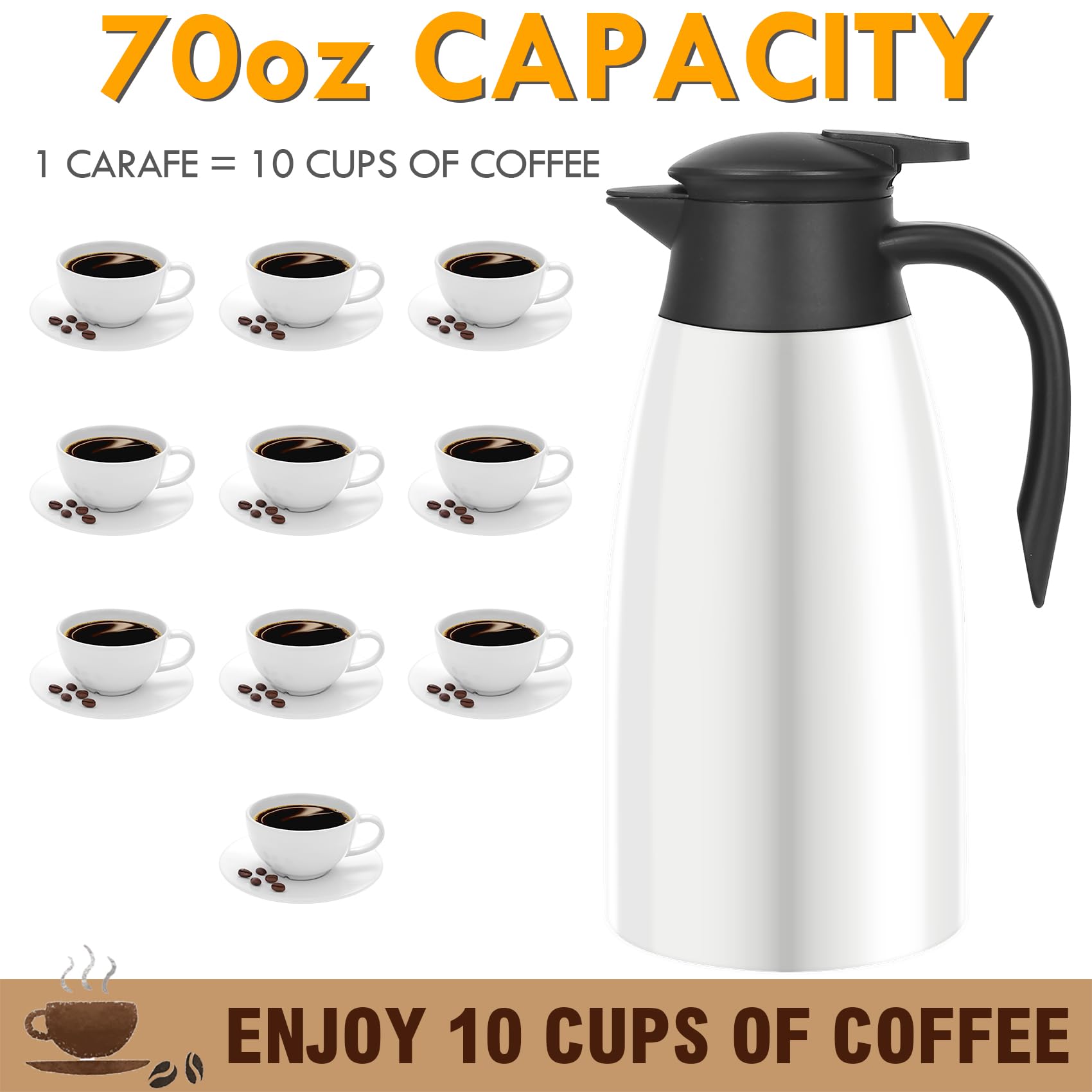70Oz Thermal Coffee Carafe Insulated Coffee Thermos Airpot, Stainless Steel Coffee Carafes Urn For Keeping Hot, Double Walled In