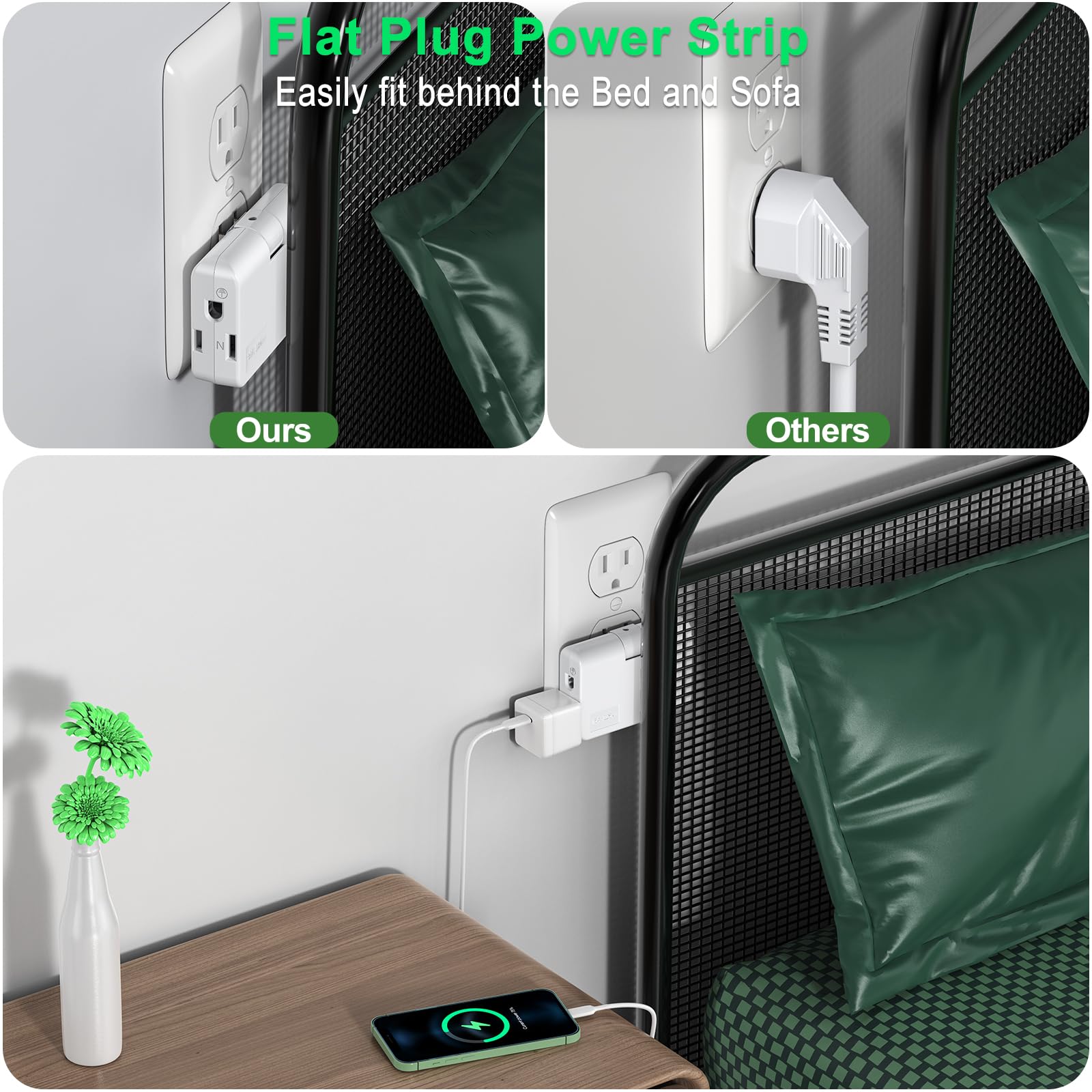 Etwincoo 2 3 Prong Adapter Swivel Polarized Grounding Converter, Fireproof 3 Outlet Adapter For Household, 2 Pack