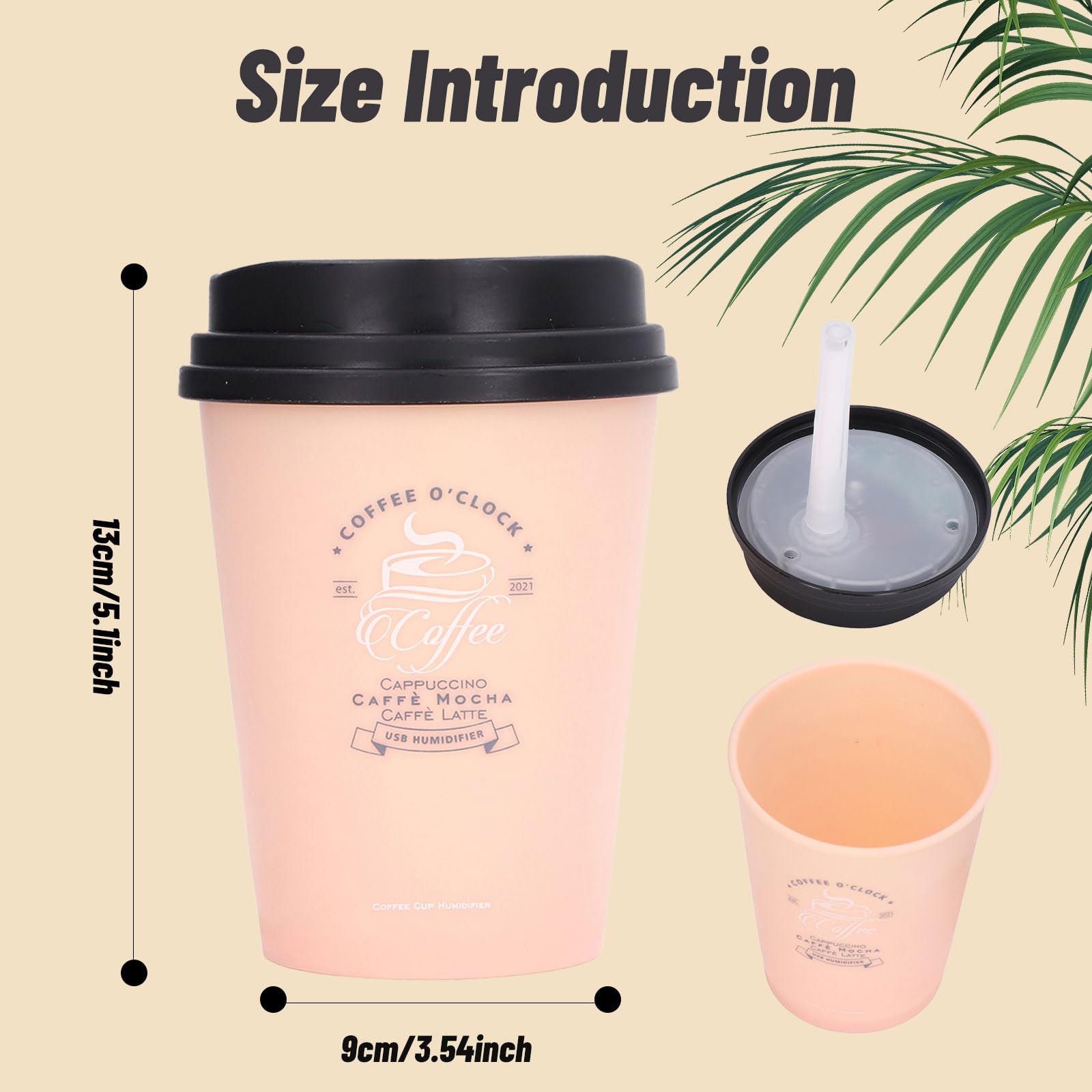 Humidifiers For Bedroom, 300Ml Cool Mist Humidifiers, Usb Mini Cute Coffee Cup Humidifier, Car Humidifier, Pink Desk Humidifier,