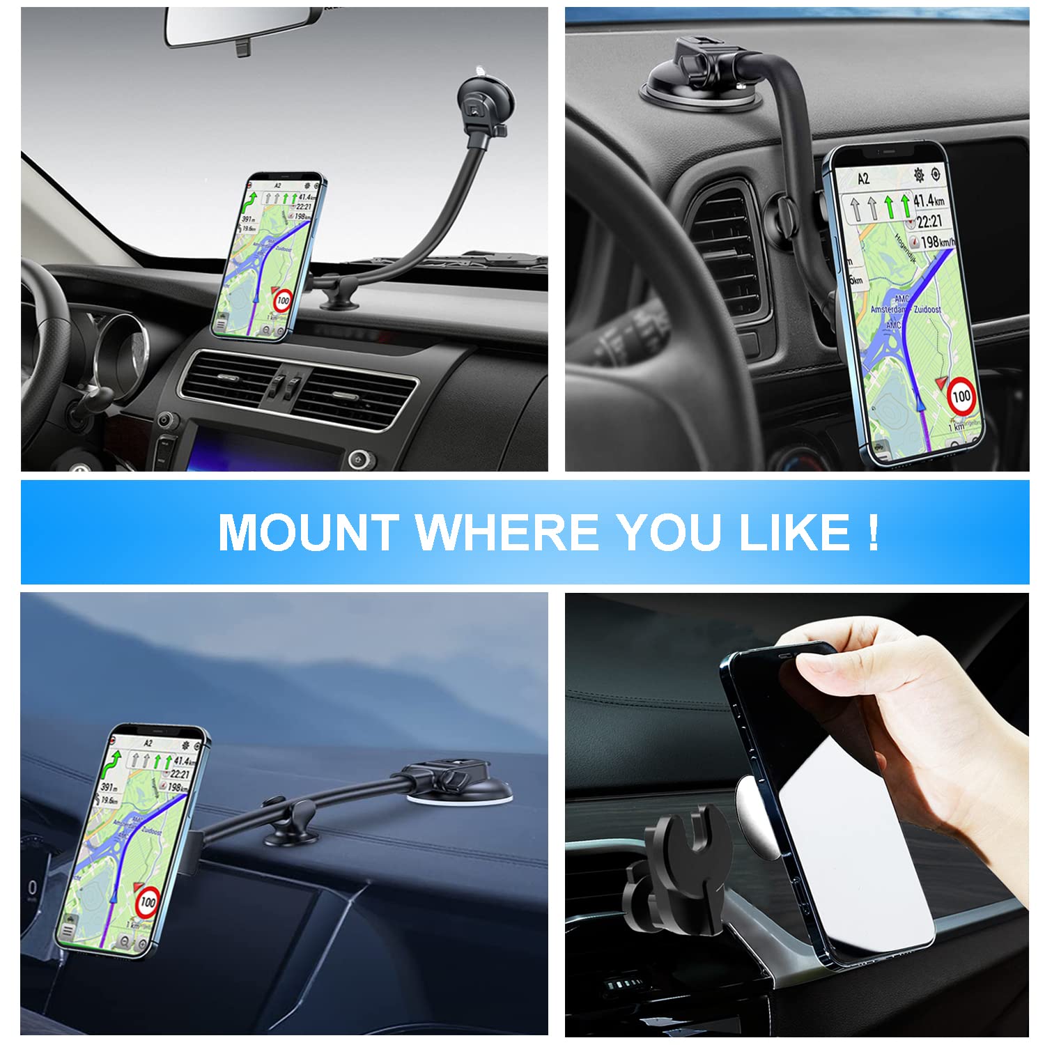 Jctriway Car Phone Mount For Collapsible Grip/Socket Mount User,Windshield/Dashboard/Vent Phone Holder With Strong Suction Cup,1