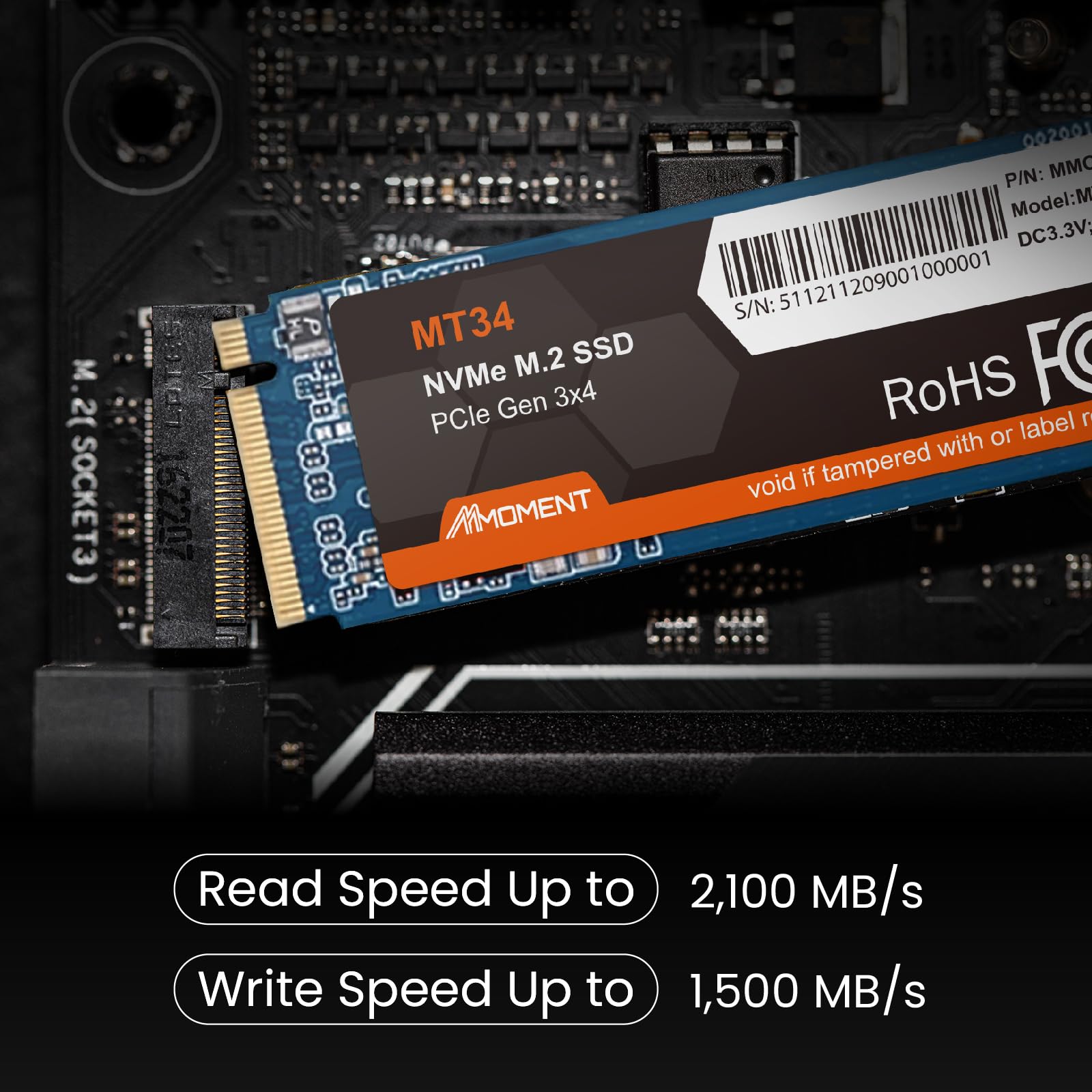 Mmoment Mt34 1Tb Ssd Pcie Gen3 Nvme M.2 2280 Internal Solid State Drive, Gen3.0X4, Read Speed Up To 2000Mb/S, For Laptop And Pc