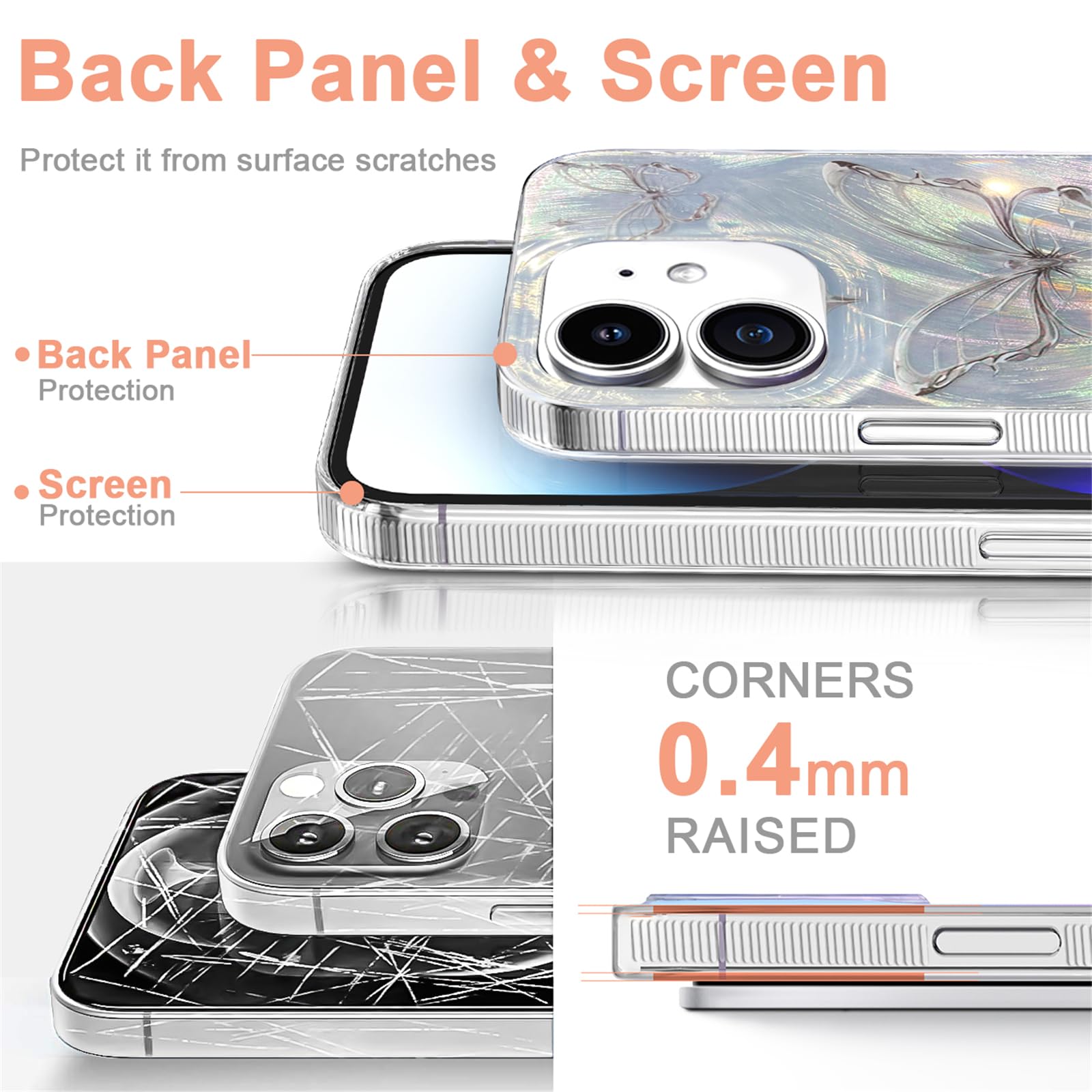 I Mgae In Ar Compact Case For Iphone 11 Shiny Silver Butterfly Design,Cute Trendy Soft Slim Tpu Shockproof Protective Phone Case