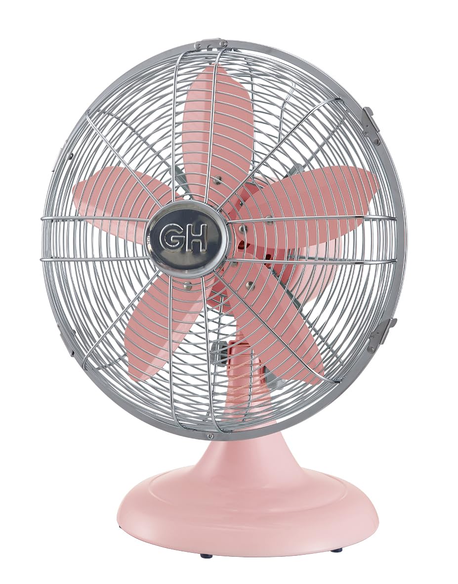 Good Housekeeping All Metal (92606) Oscillating 12'' Retro Desk Office Table Fan (Pink)