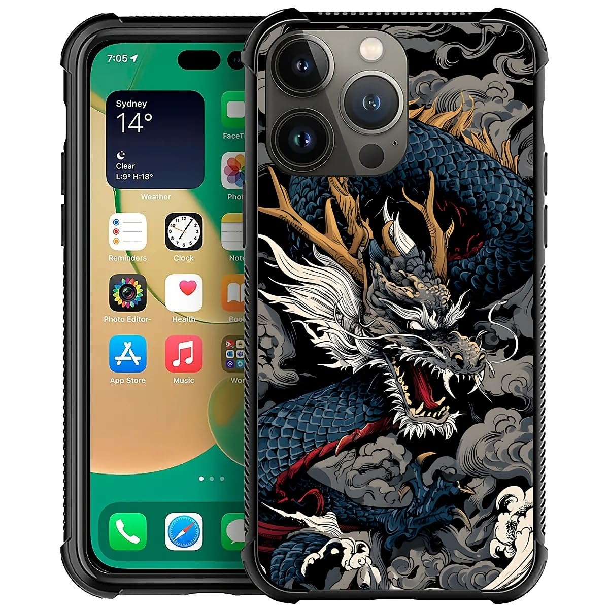 Deaorew for iPhone 15 Pro Case | Classic Slim Cover Design | Japanese Dragon