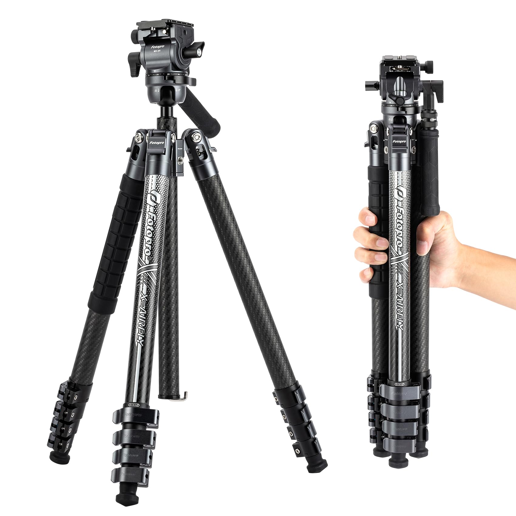 Fotopro Carbon Fiber Tripod 65 Inch Travel Tripod For Camera With Fluid Head Ball Head Extendable Handle 2.95Lb Lightweight Came