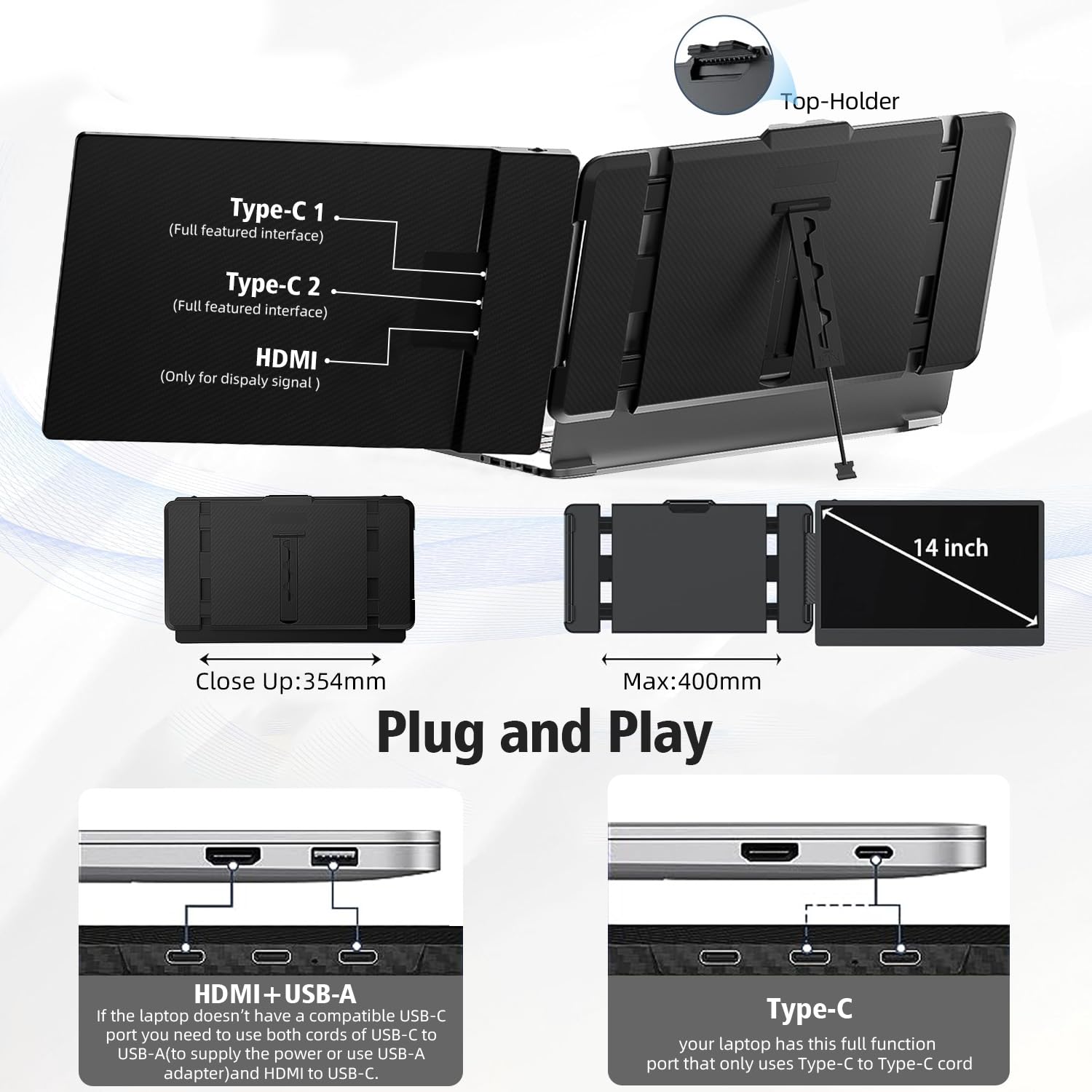 Aoker Laptop Screen Extender Monitor   14 Inch Portable Ips Fhd 1080P Hdmi/Usb A/Type C Dual Extended Monitor For Laptops (Maxim