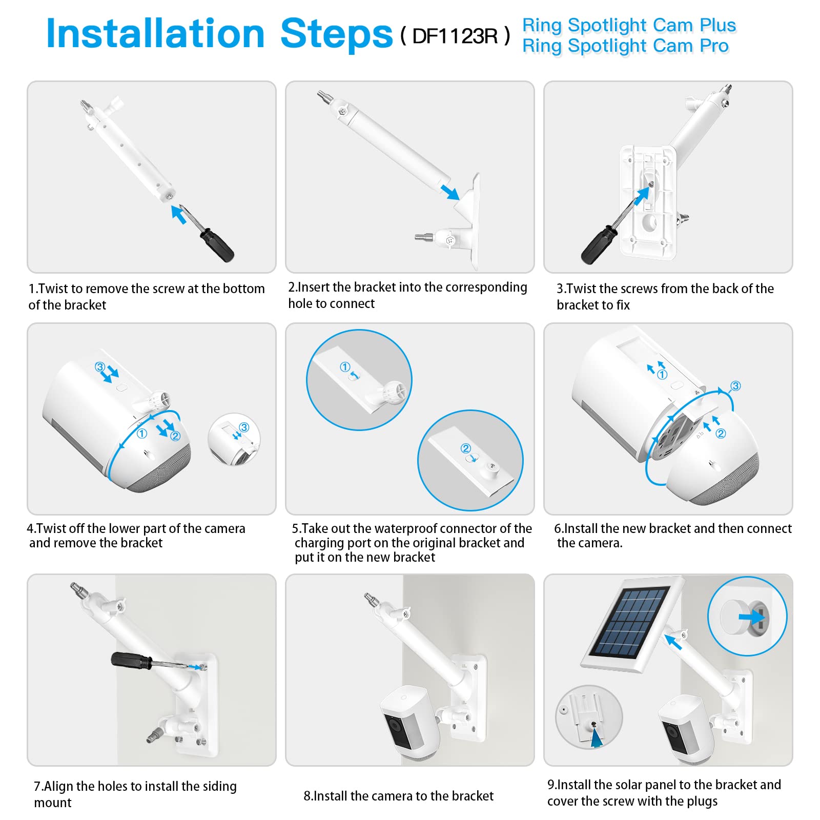 Holaca 2 In 1 Wall Mount Bracket For Stick Up Cam Pro Solar Panel, Spotlight Cam Pro/Plus And Stick Up Cam Battery/Wired Outdoor Mount Accessories For Ring Super Solar Panel (White)