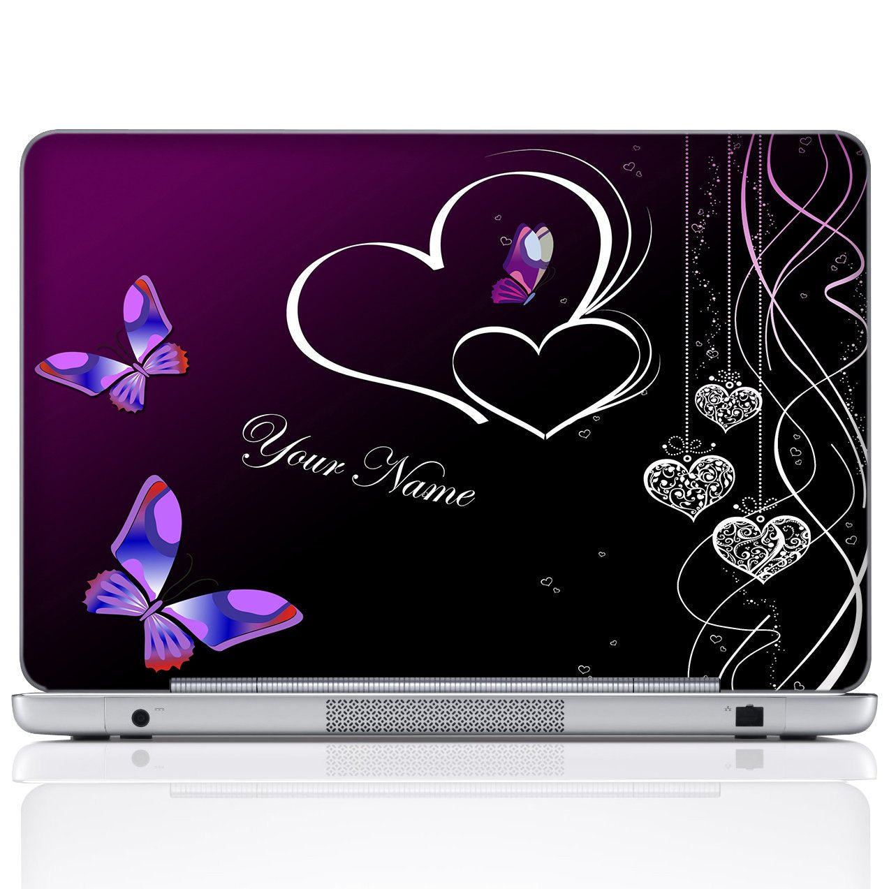 Meffort Inc Personalized Laptop Notebook Skin Sticker Cover Art Decal, Customize Your Name (17 Inch, Heart Butterfly)