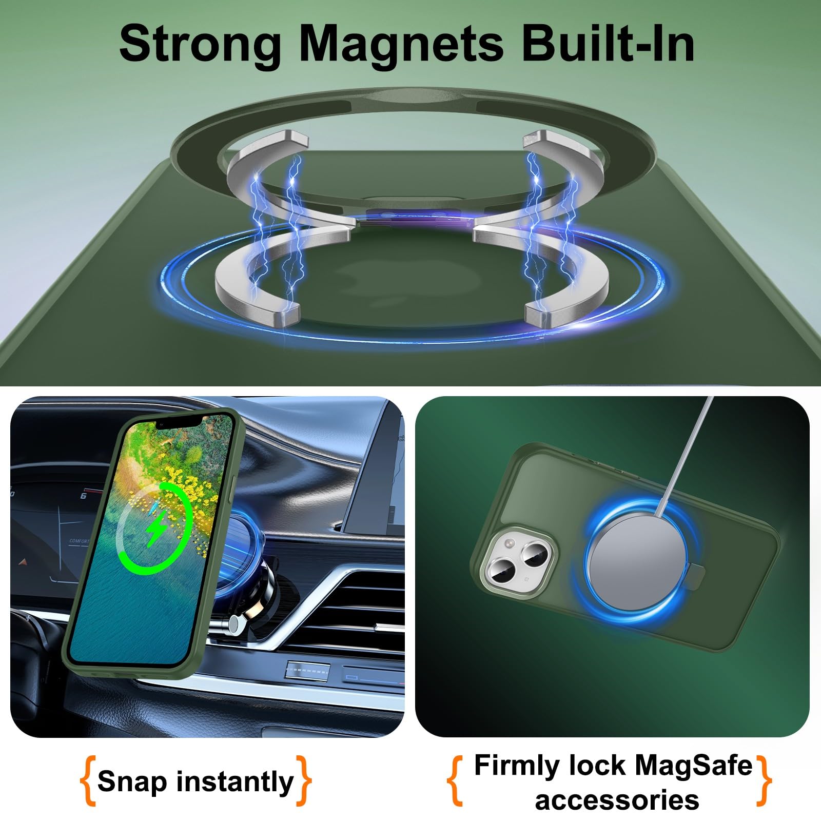 Lufanbis Magnetic For Iphone 13 Case With Ring Stand, [10 Ft Drop Protection] [Velvety Touch] Slim Translucent Matte Back Shockp