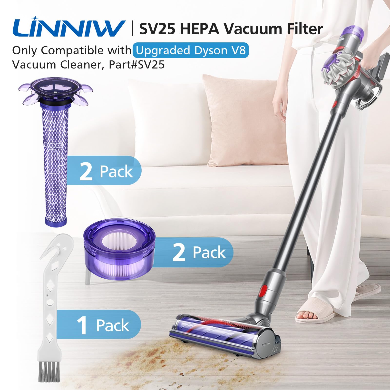 Upgraded V8 Vacuum Filter Replacement Kit Compatible With Dyson V8 New Version Sv25/ Dyson V8 Animal Extra 405901 01/Dyson V7 Ne