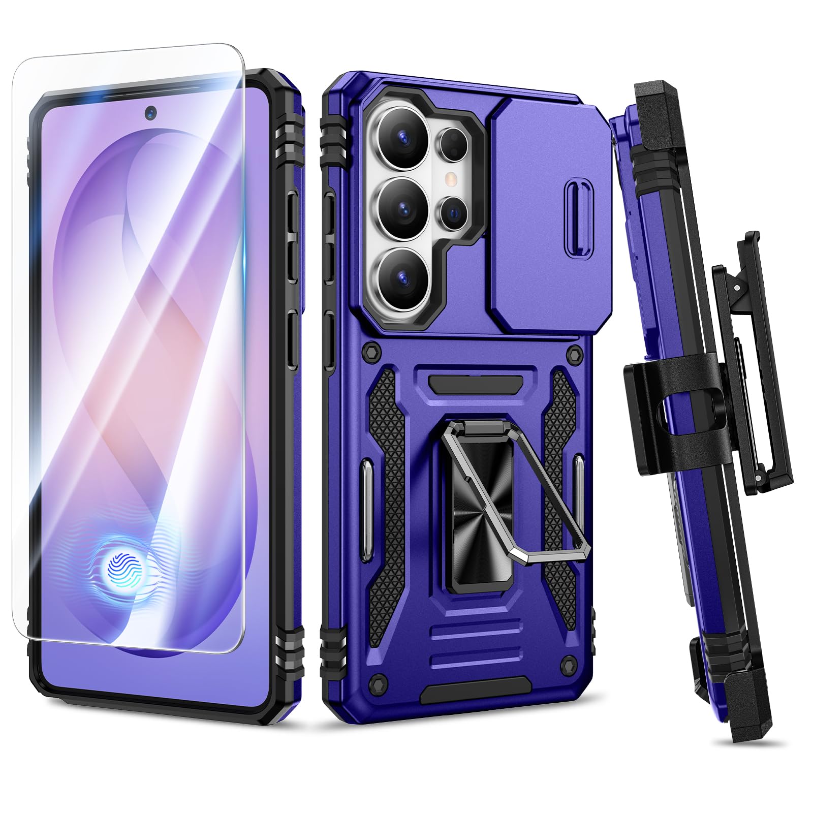 VEGO for Galaxy S26 Ultra Case with Kickstand, with Belt Clip Holster & Slide Camera Protector & Tempered Glass Screen Protector