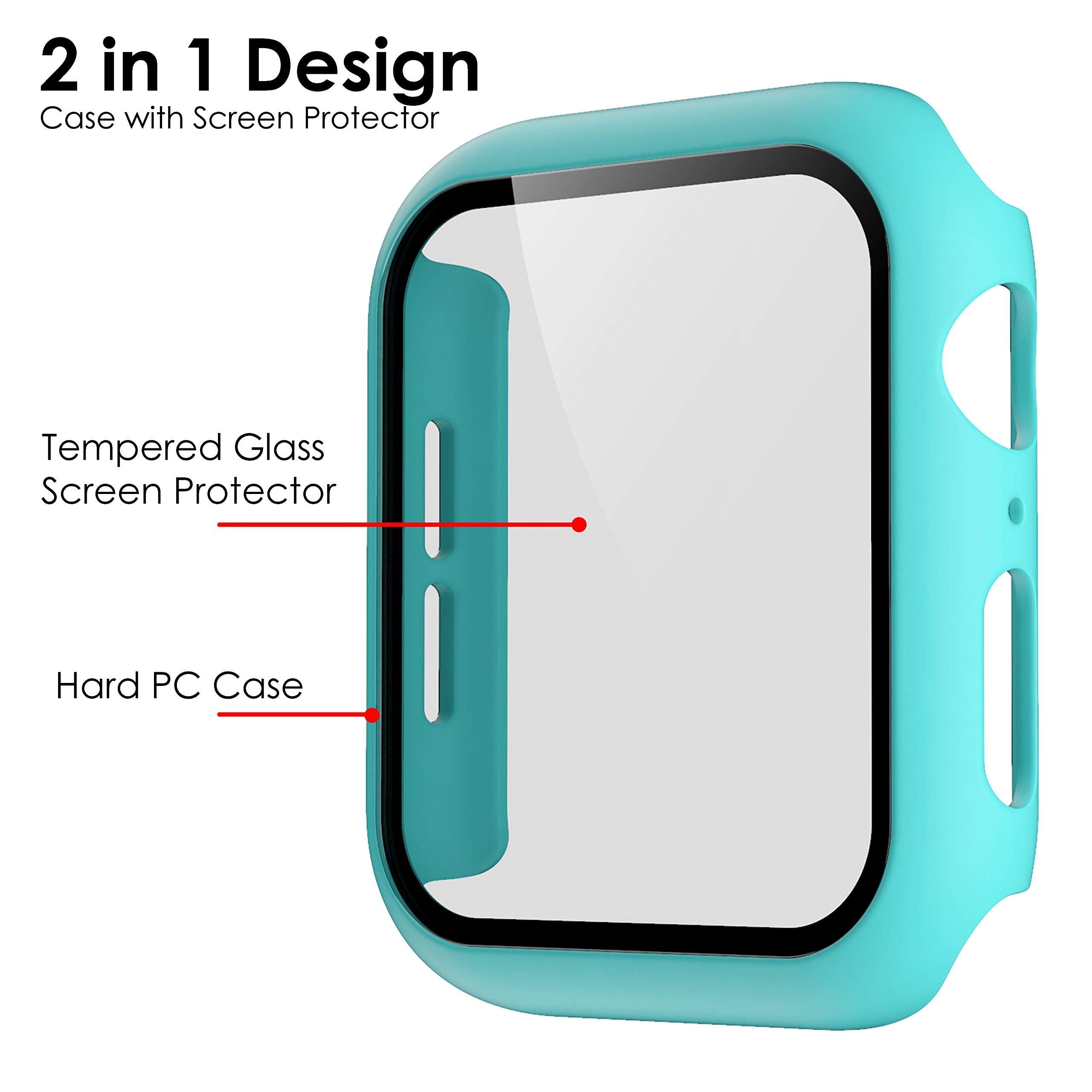 Pokanic Compatible With Apple Watch Se 6 5 4 3 2 1 Series Iwatch 9H Tempered Glass Case Full Body Screen Protector Cover Wireles