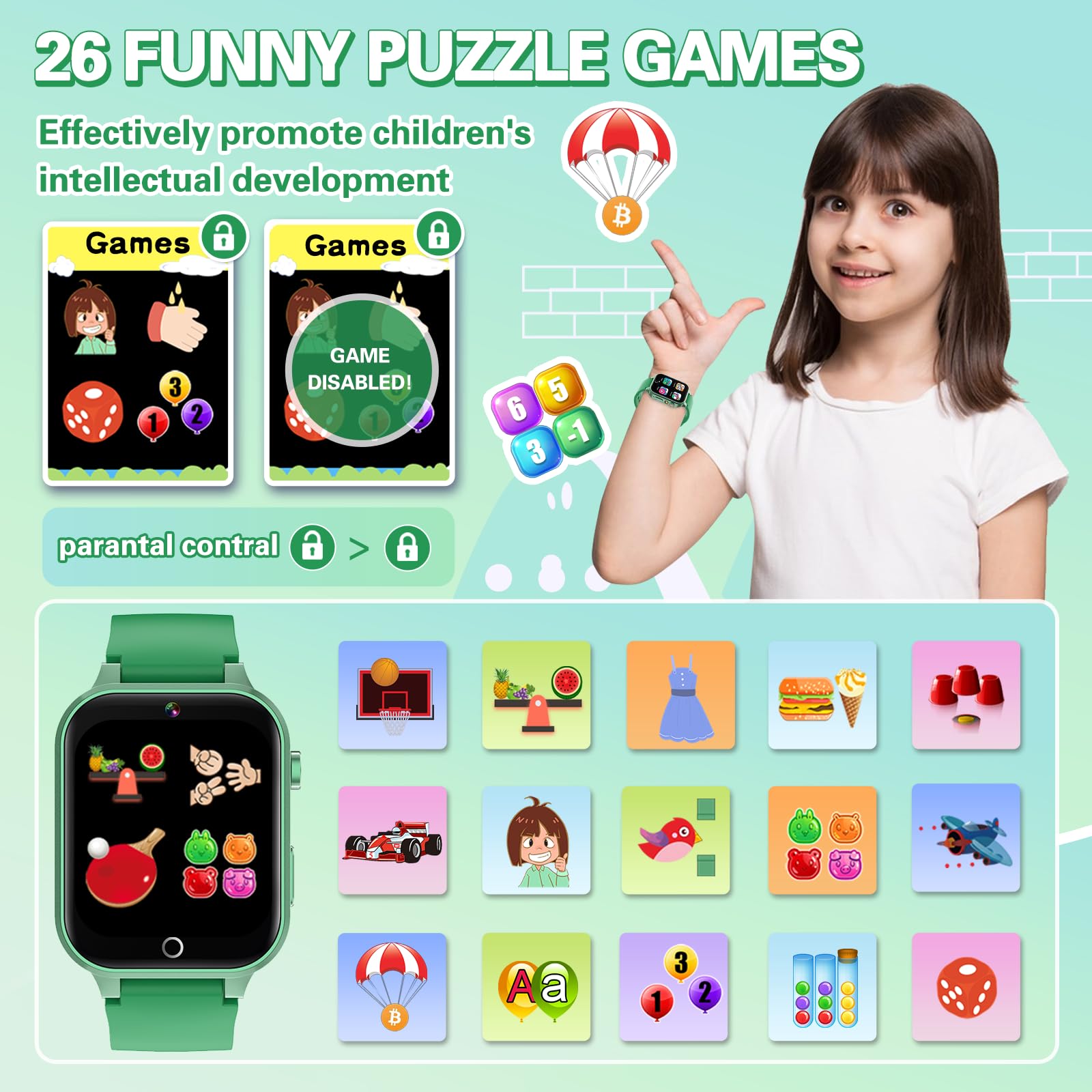 Vakzovy Kids Smart Watch For Boys With 26 Games, Hd Touchscreen Camera Music Player Flashlight Pedometer Audiobook, Birthday Gif