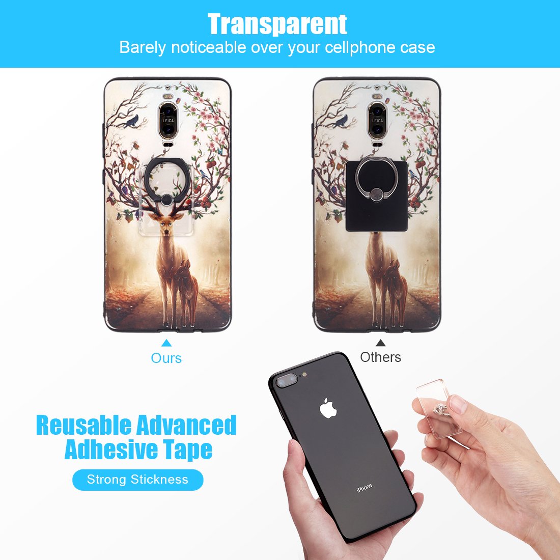 Phone Ring Cell Phone Ring Holder 360 Degree Rotation Phone Ring Holder Transparent Finger Ring Stand Kickstand Compatible Most