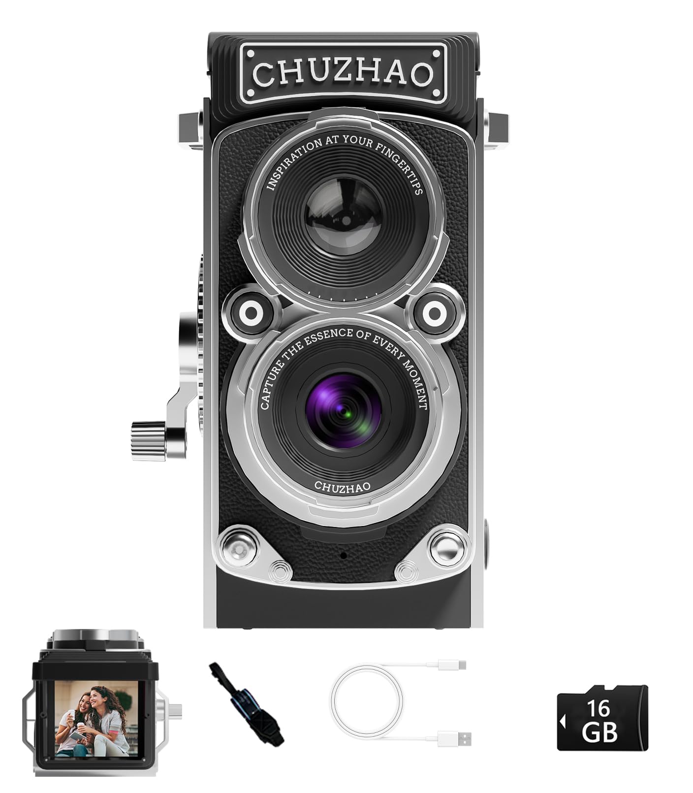 Chuzhao Vintage Mini Digital Camera, Portable Tlr Style Retro Point And Shoot Compact Small Pocket 1080P Fhd Video 12Mp Autofocu