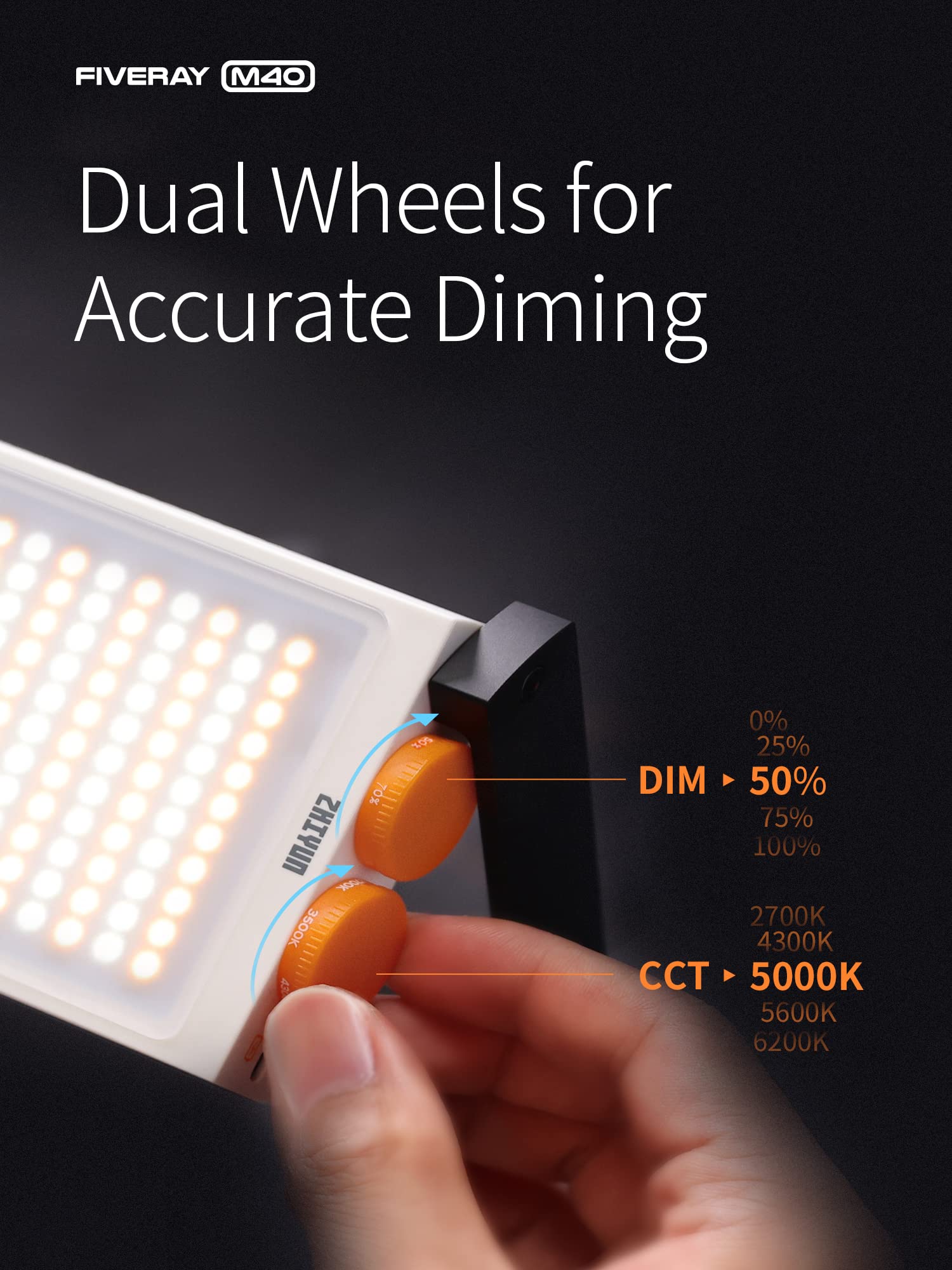 ZHIYUN FIVERAY M40 40W Bi-Color Portable LED Video Light 2700K-6200K 14000 Lux