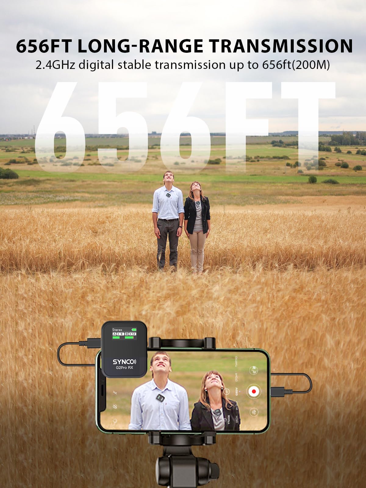 Synco Wireless Lavalier Mic System, G2(A2) Pro Dual Channel 656Ft Transmission With Digital Usb Outputs With Dslr/Iphone/Android