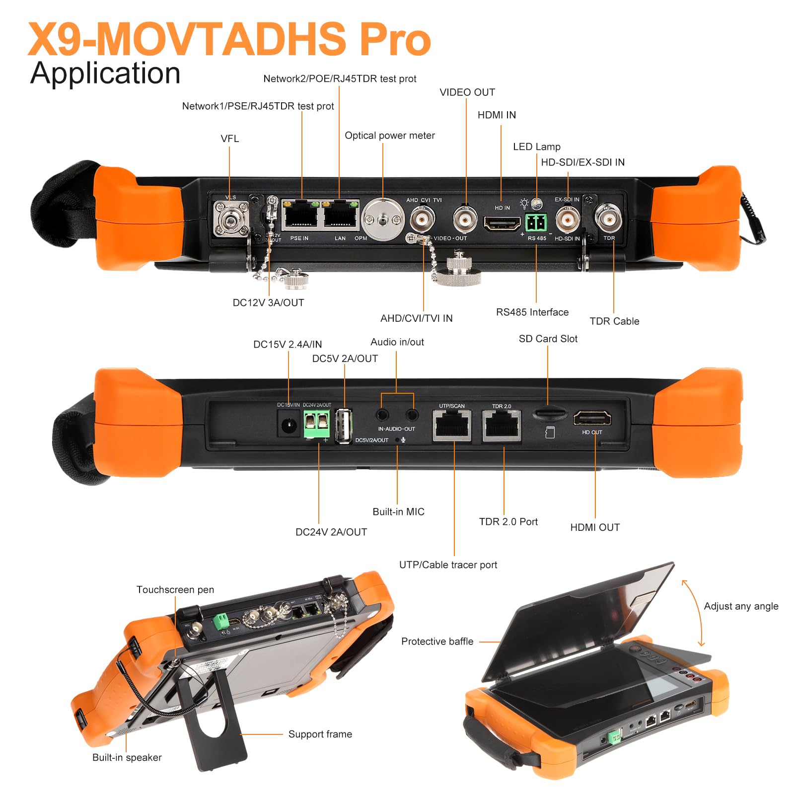 Rsrteng X9-Movtadhs Cctv Tester,8K 32Mp 12Mp Ip Camera Tester,4K 8Mp Tvi/Cvi/Ahd/Sdi/Cvbs Cctv Monitor Support Dmm, Opm, Vfl, Td