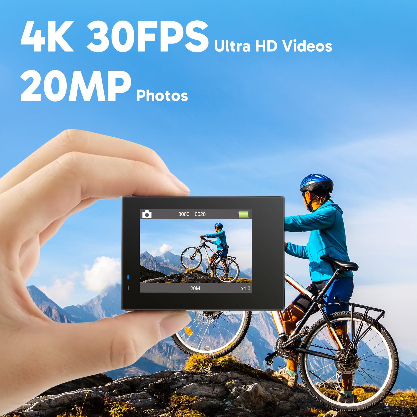 Akaso Brave 4 Action Camera 4K 30Fps With 64Gb Microsdxc Memory Card Accessories Kit Bundle, 20Mp Ultra Hd 131Ft Waterproof Unde