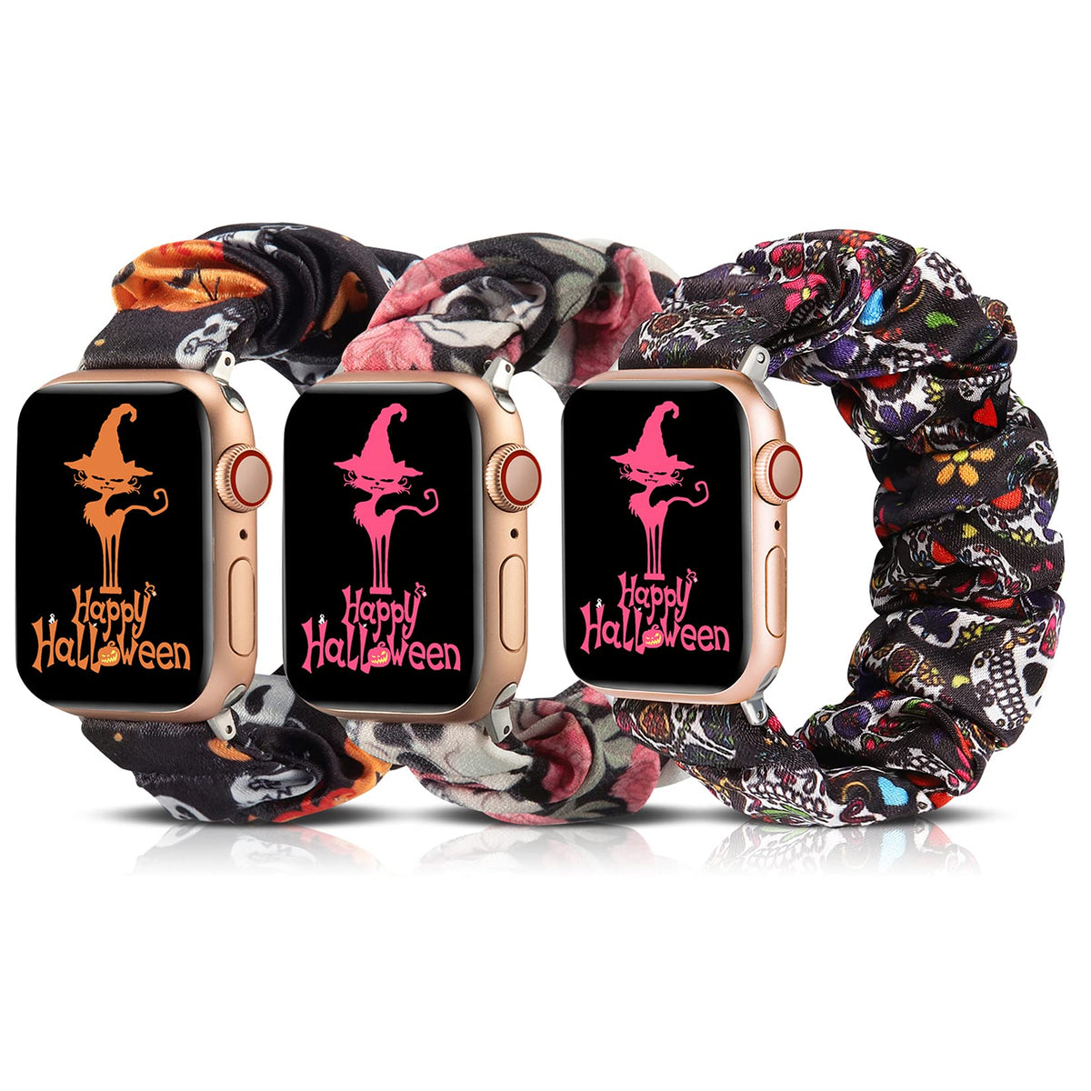 Toyouths 3 Pcs Compatible With Apple Watch Band Halloween Scrunchies 49/45/44/42Mm Cloth Soft Pattern Printed Fabric Bracelet Wo