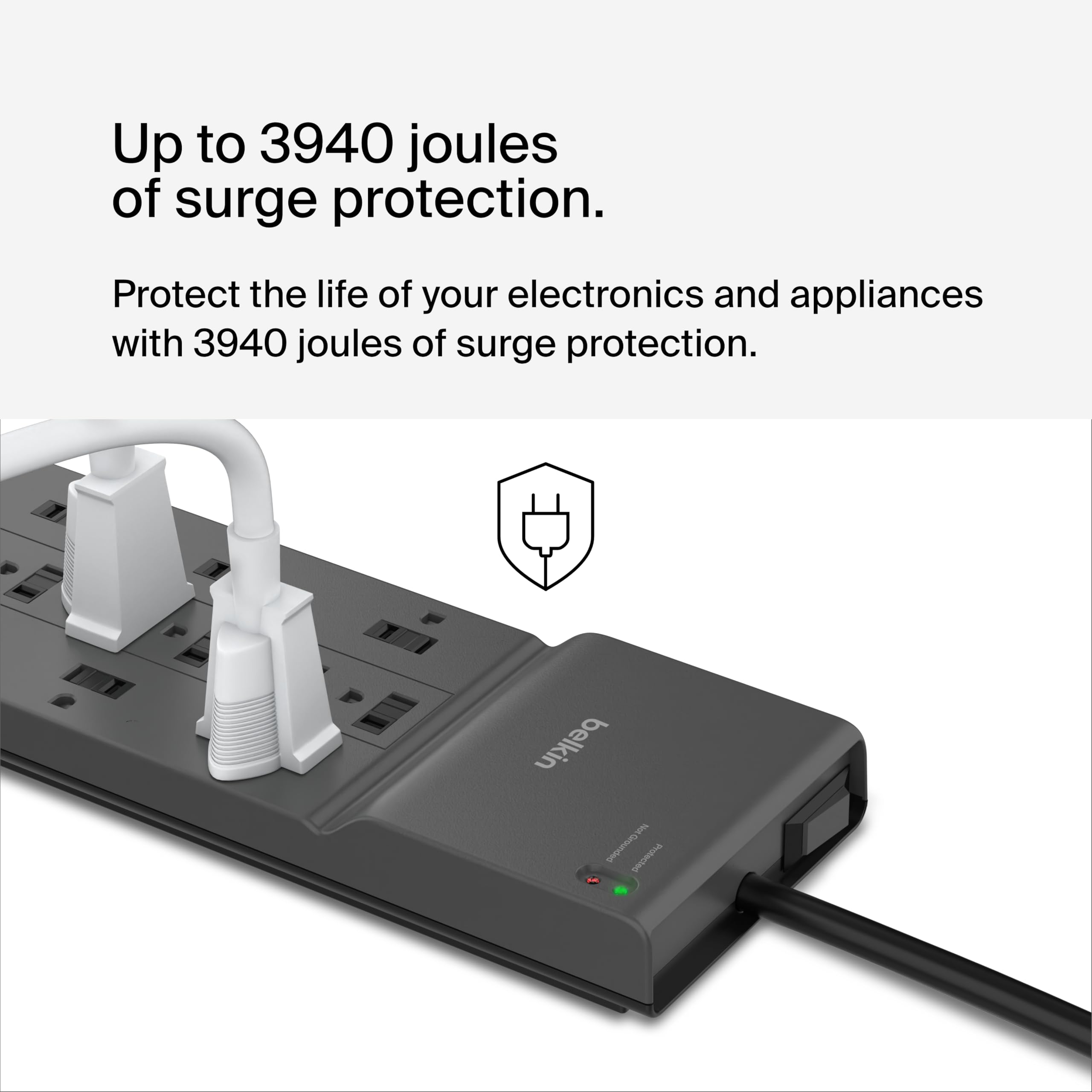 Belkin 12 Outlet Home And Office Series Surge Protector, 8Ft Cord, Gray