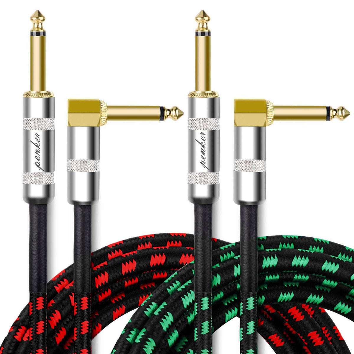 Penker 2 Pack Guitar Instrument Cable 3Ft,Right Angle 1/4 Inch Ts To Straight 1/4 Inch Ts Amp Cord,Gold Plated 6.35Mm Guitar Cor