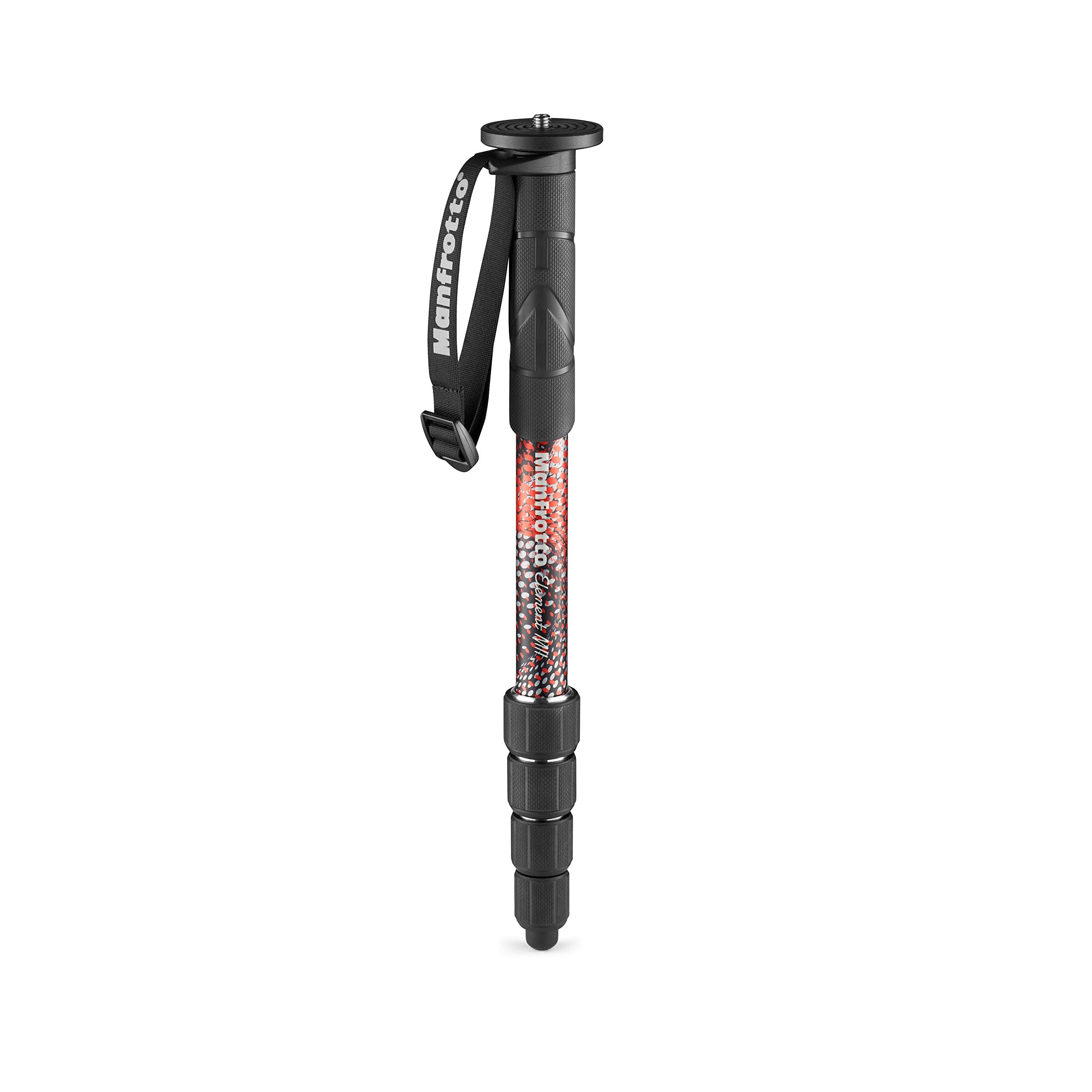 Manfrotto Element MII MMELMIIA5RD 5 Section Aluminum Monopod with Hand Strap Rubber Handle Clamp Rings 16kg Load for Compact Hyb
